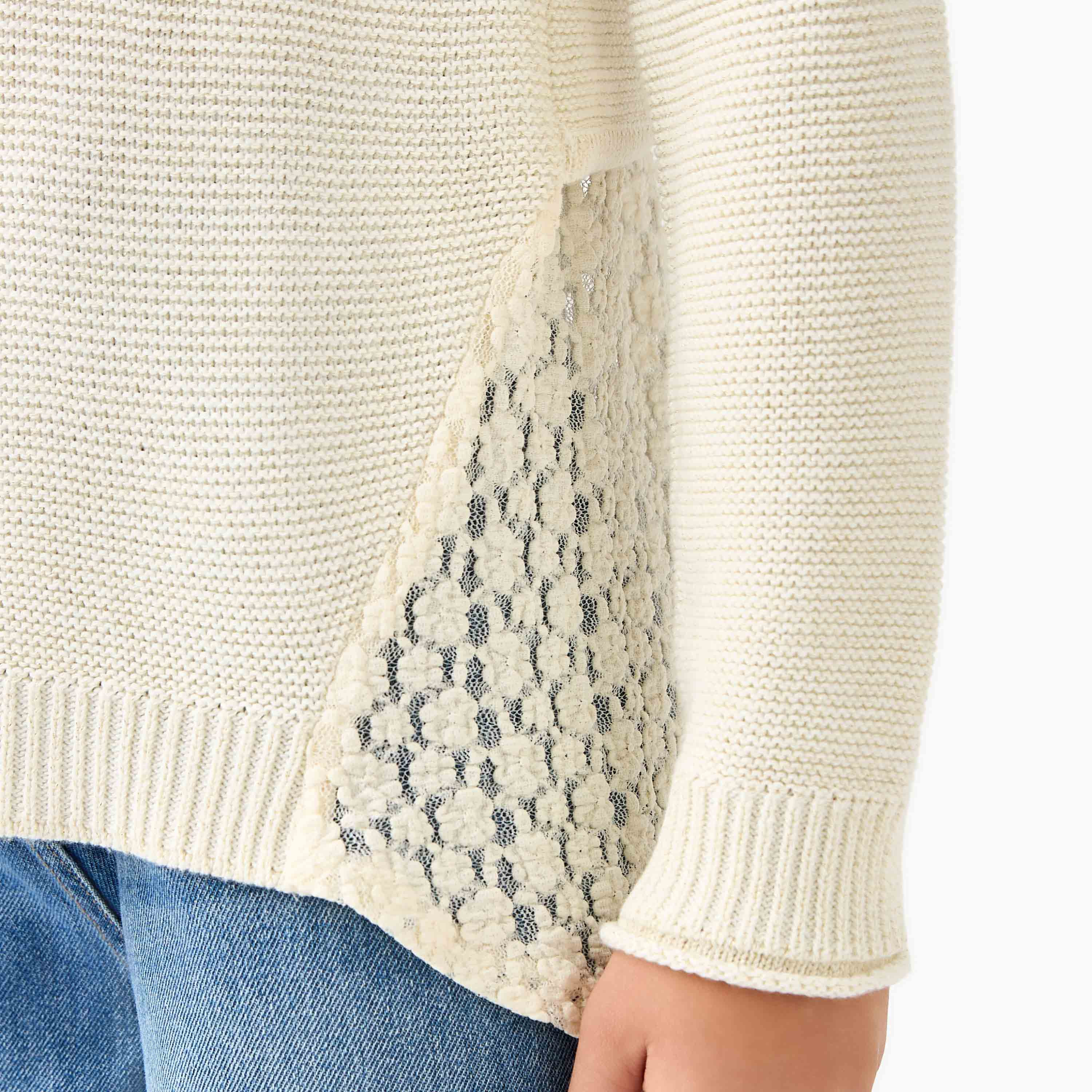 بلوفر بأكمام طويلة وتفاصيل دانتيل من جونيورز-girls-clothing-winterwear-jumpersandcardigans-image-5