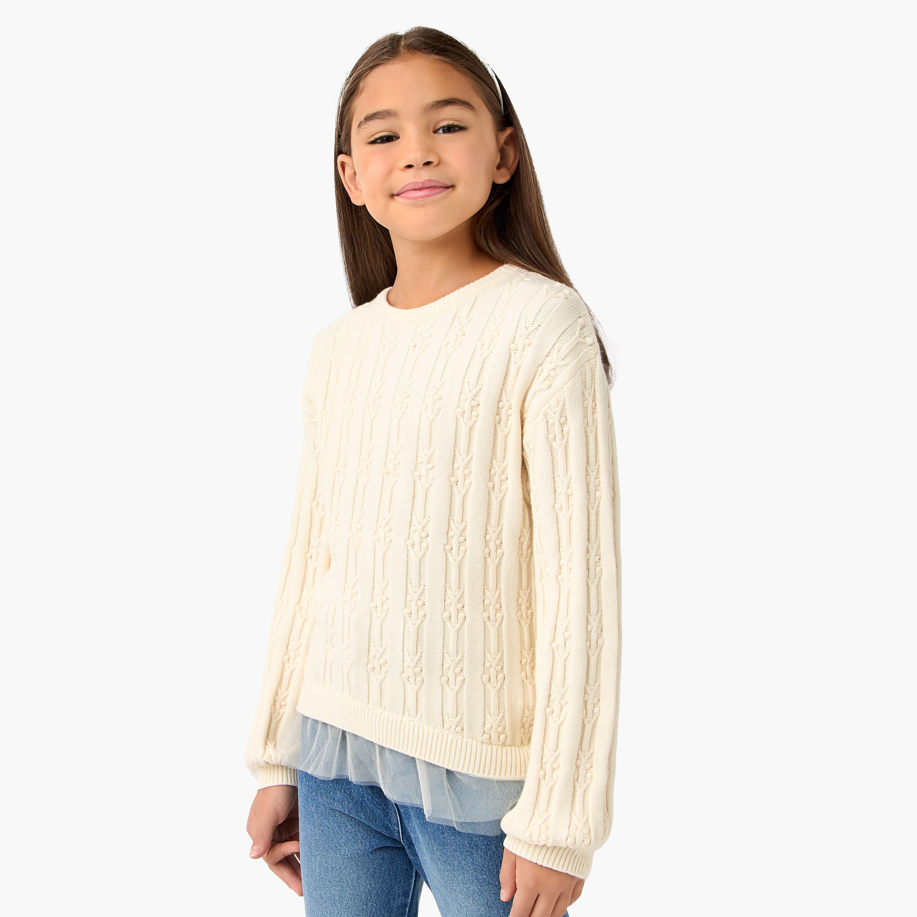 Juniors Textured Pullover with Long Sleeves-girls-clothing-winterwear-jumpersandcardigans-image-1