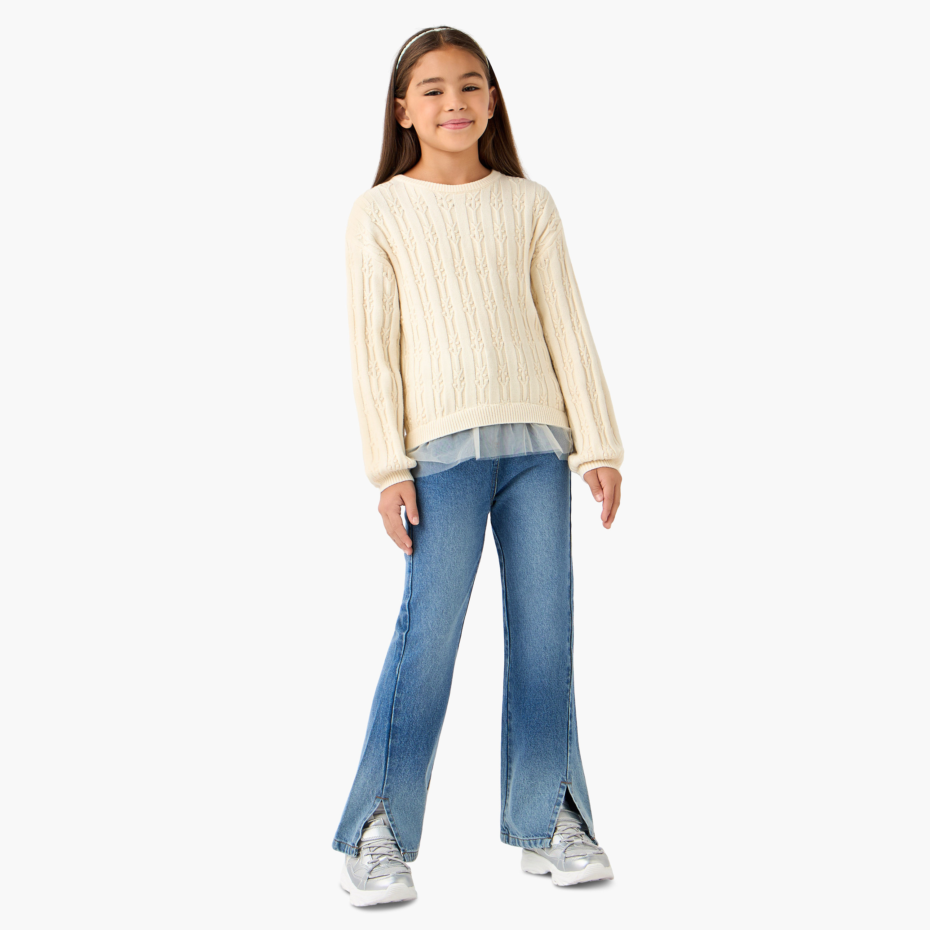 Juniors Textured Pullover with Long Sleeves-girls-clothing-winterwear-jumpersandcardigans-image-2