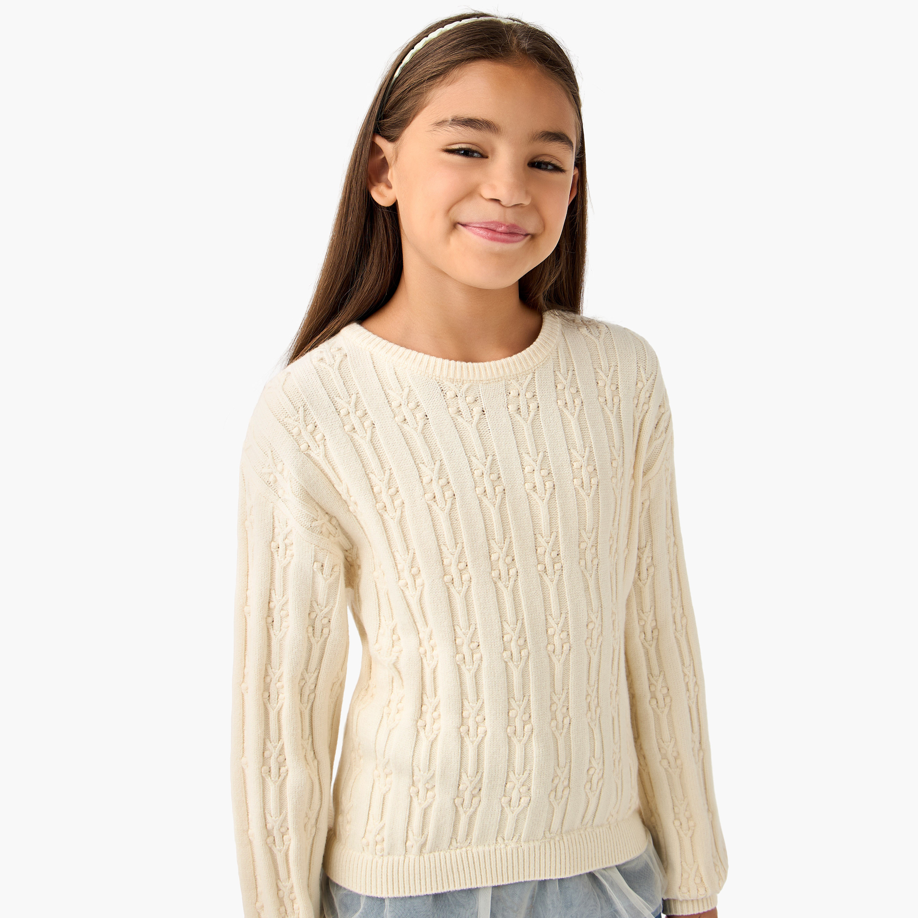 Juniors Textured Pullover with Long Sleeves-girls-clothing-winterwear-jumpersandcardigans-image-4