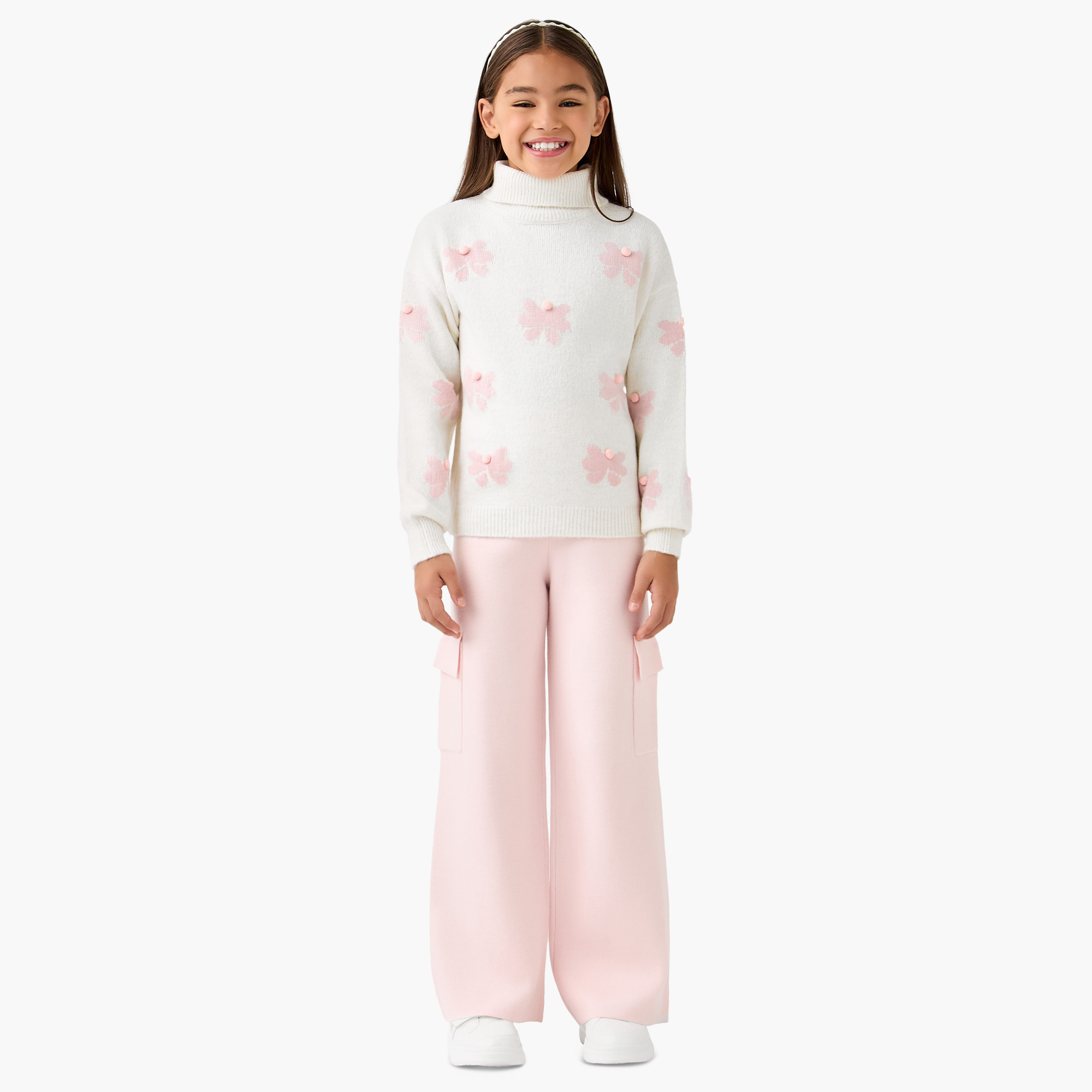 Juniors Floral Print Pullover with Turtleneck and Long Sleeves-girls-clothing-winterwear-jumpersandcardigans-image-2