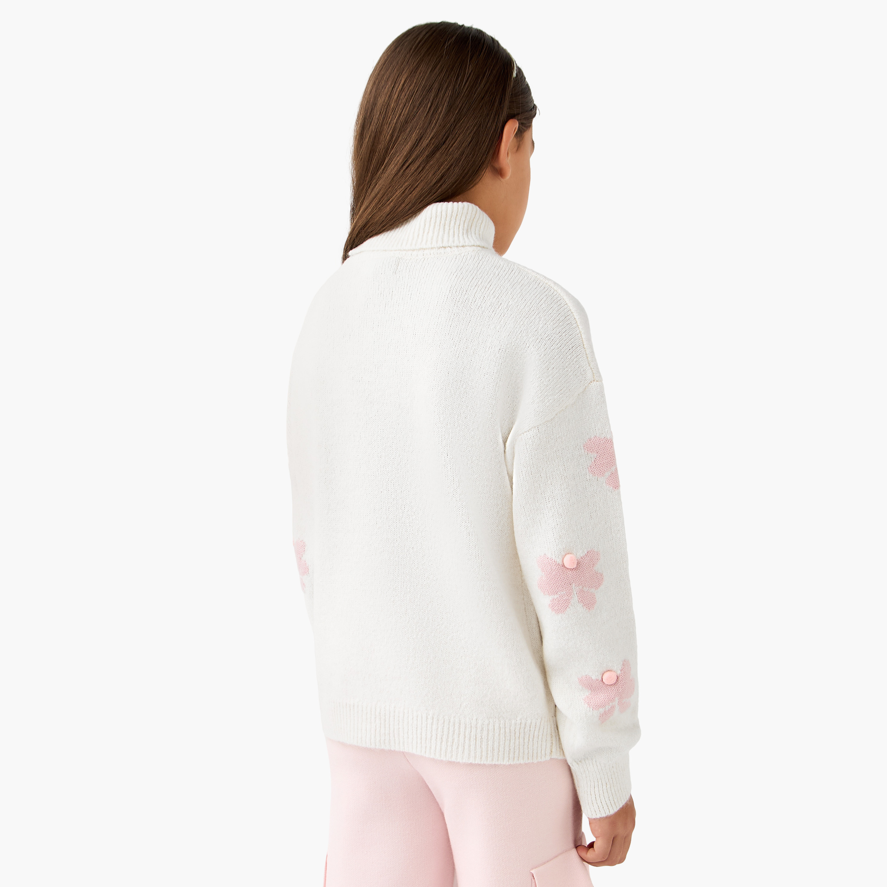 Juniors Floral Print Pullover with Turtleneck and Long Sleeves-girls-clothing-winterwear-jumpersandcardigans-image-3