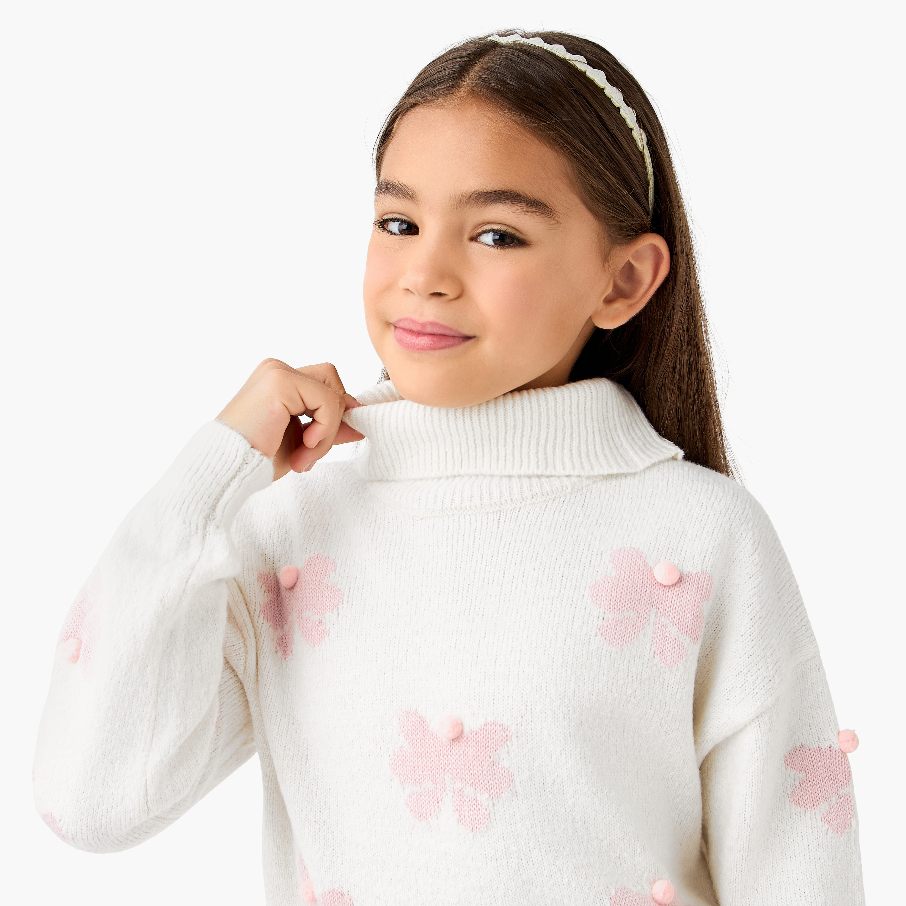 Juniors Floral Print Pullover with Turtleneck and Long Sleeves-girls-clothing-winterwear-jumpersandcardigans-image-4