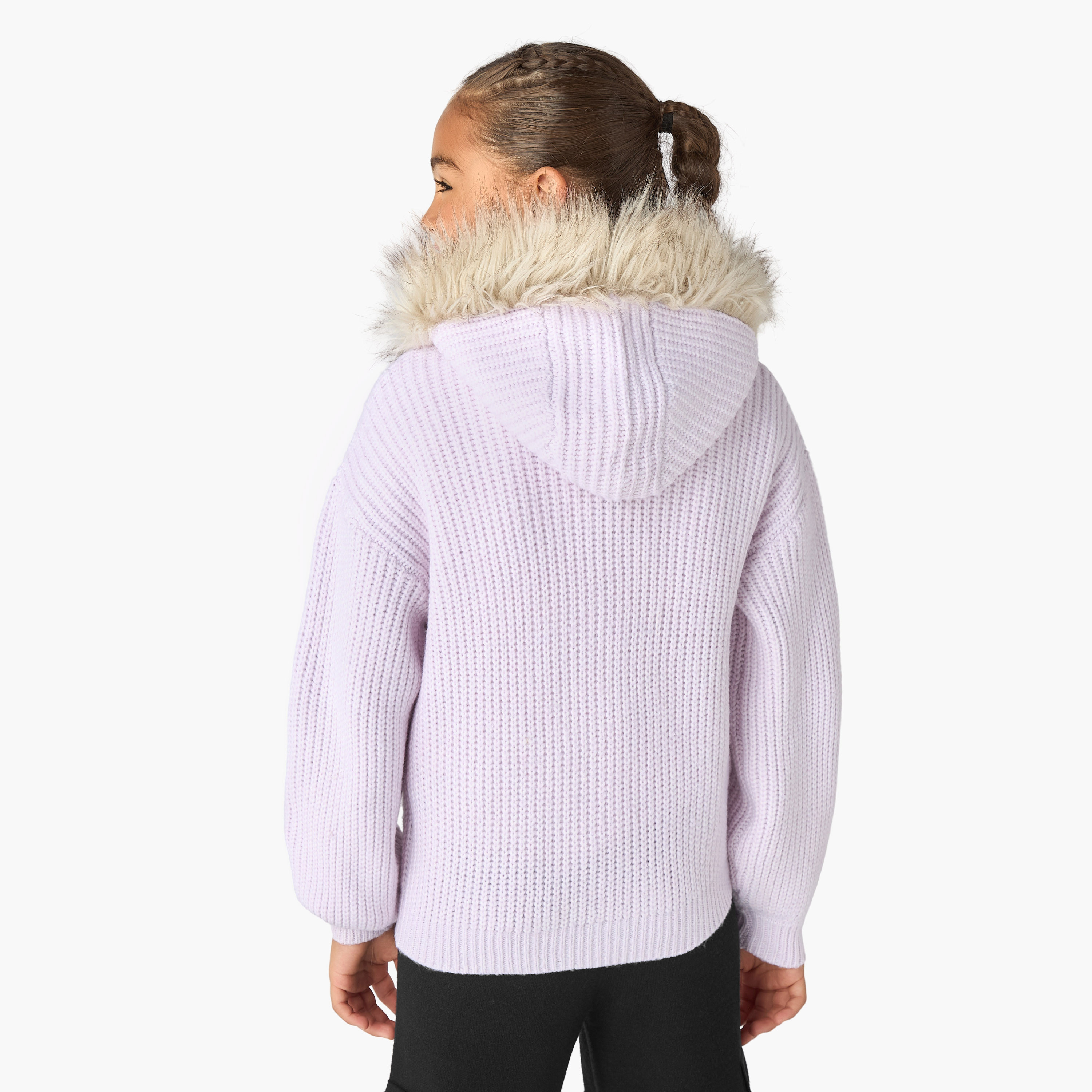 Juniors Cable Knit Faux Fur Cardigan with Zip Closure-girls-clothing-winterwear-jumpersandcardigans-image-3