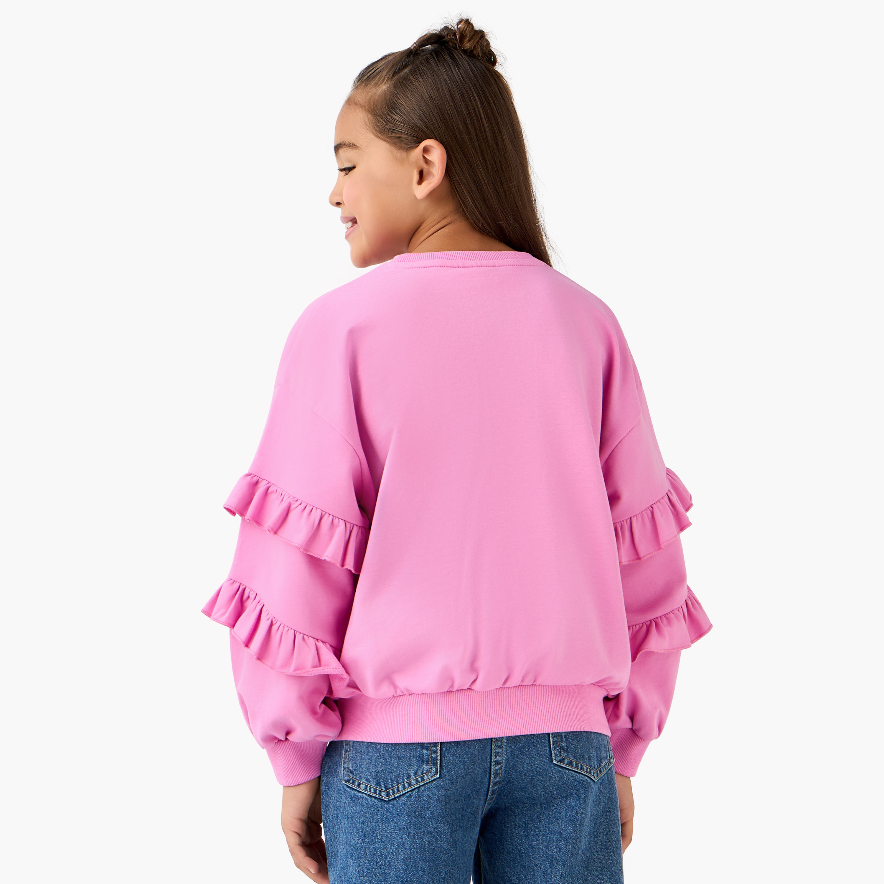 سويت شيرت بأكمام كشكش وطبعات جرافيك من جونيورز-girls-clothing-winterwear-sweatshirts-image-3