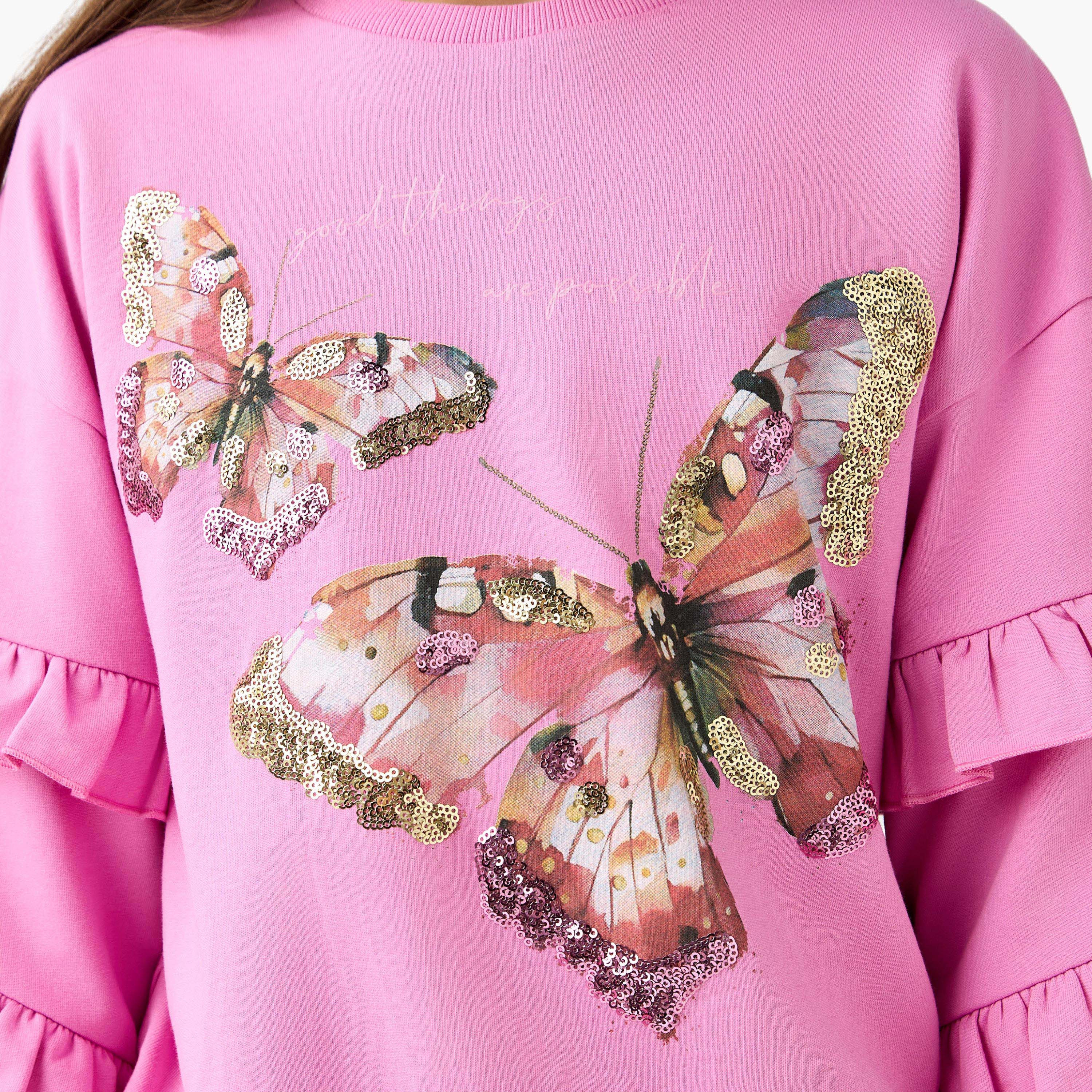 سويت شيرت بأكمام كشكش وطبعات جرافيك من جونيورز-girls-clothing-winterwear-sweatshirts-image-1