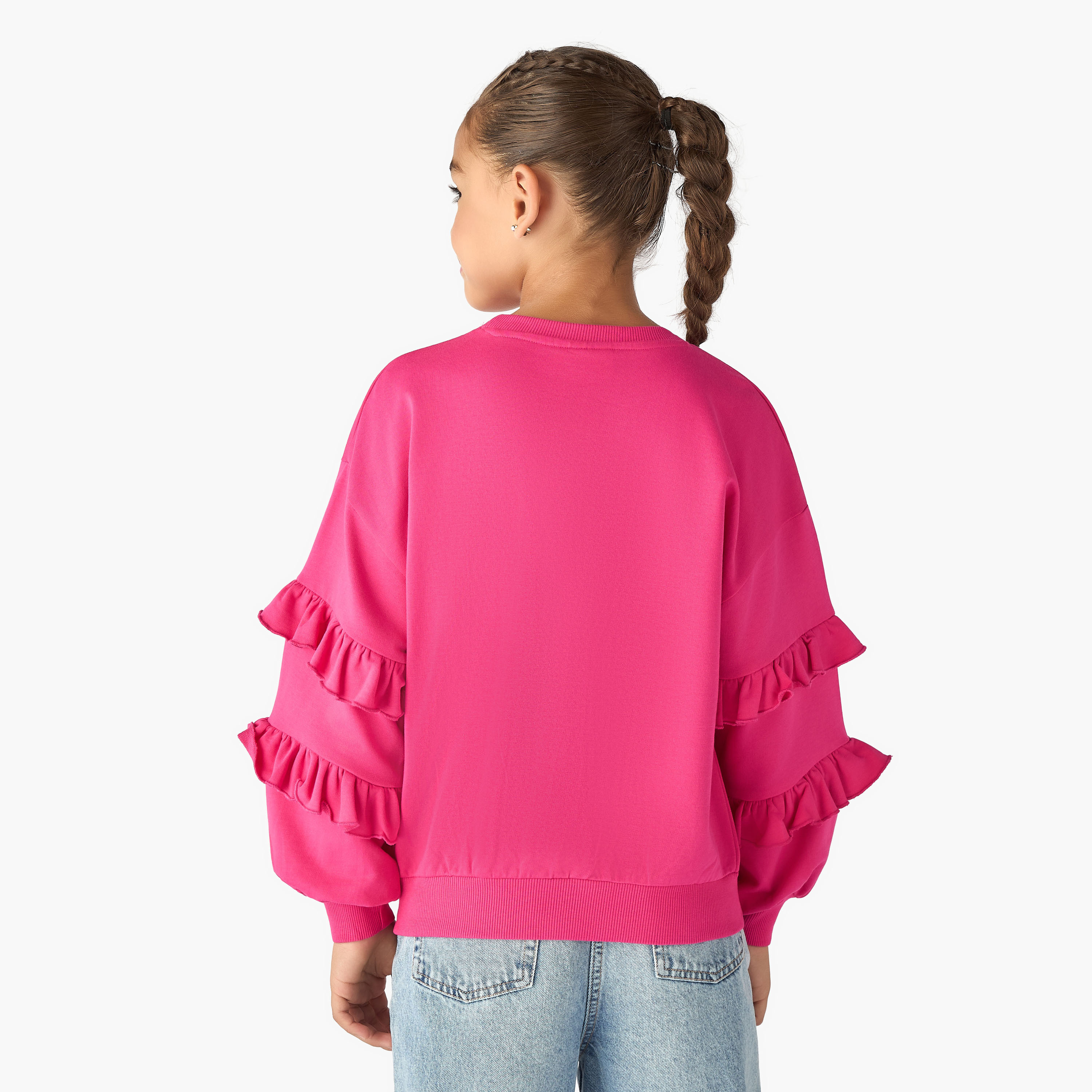 Juniors Graphic Print Sweatshirt with Ruffle Sleeves-girls-clothing-winterwear-sweatshirts-image-3