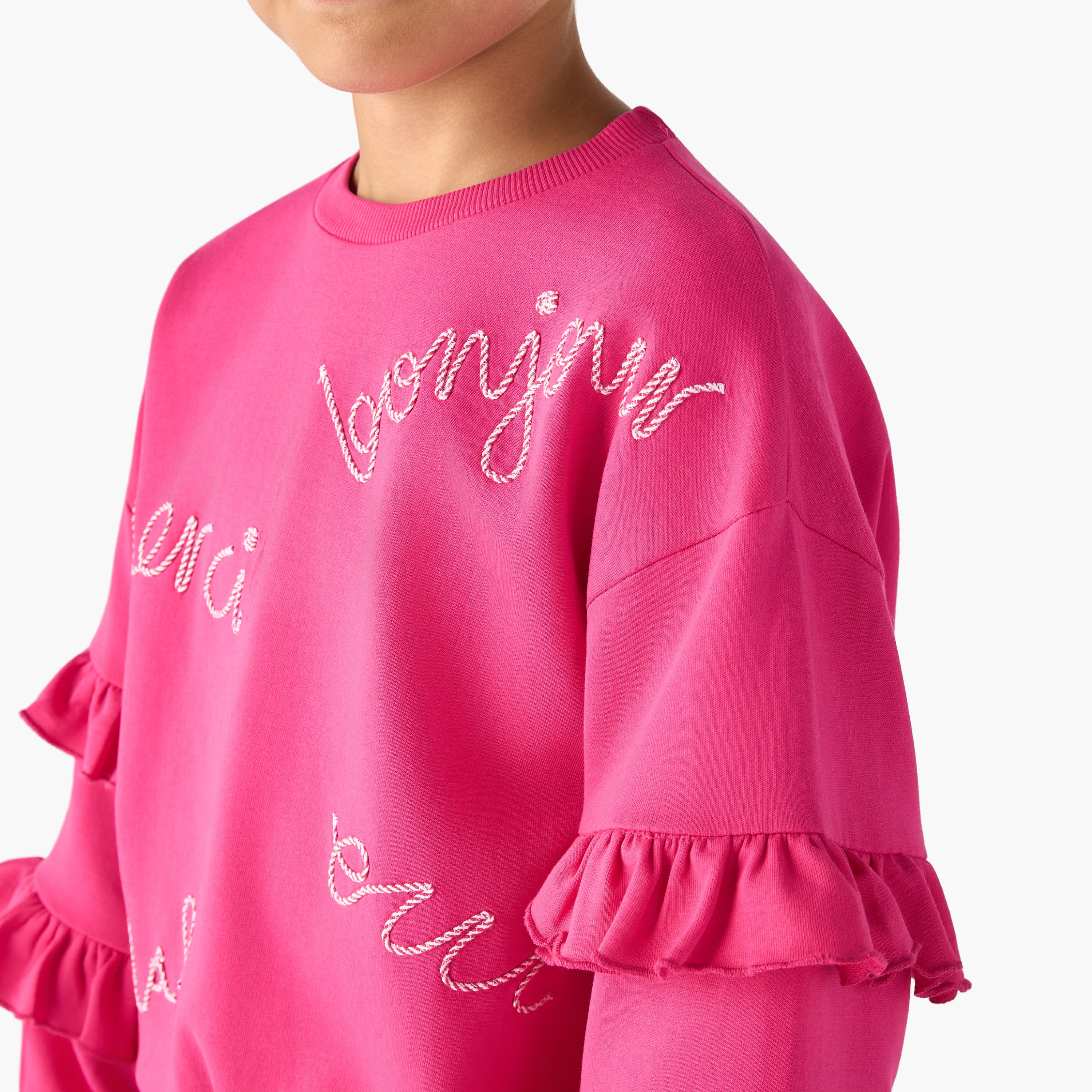 Juniors Graphic Print Sweatshirt with Ruffle Sleeves-girls-clothing-winterwear-sweatshirts-image-4
