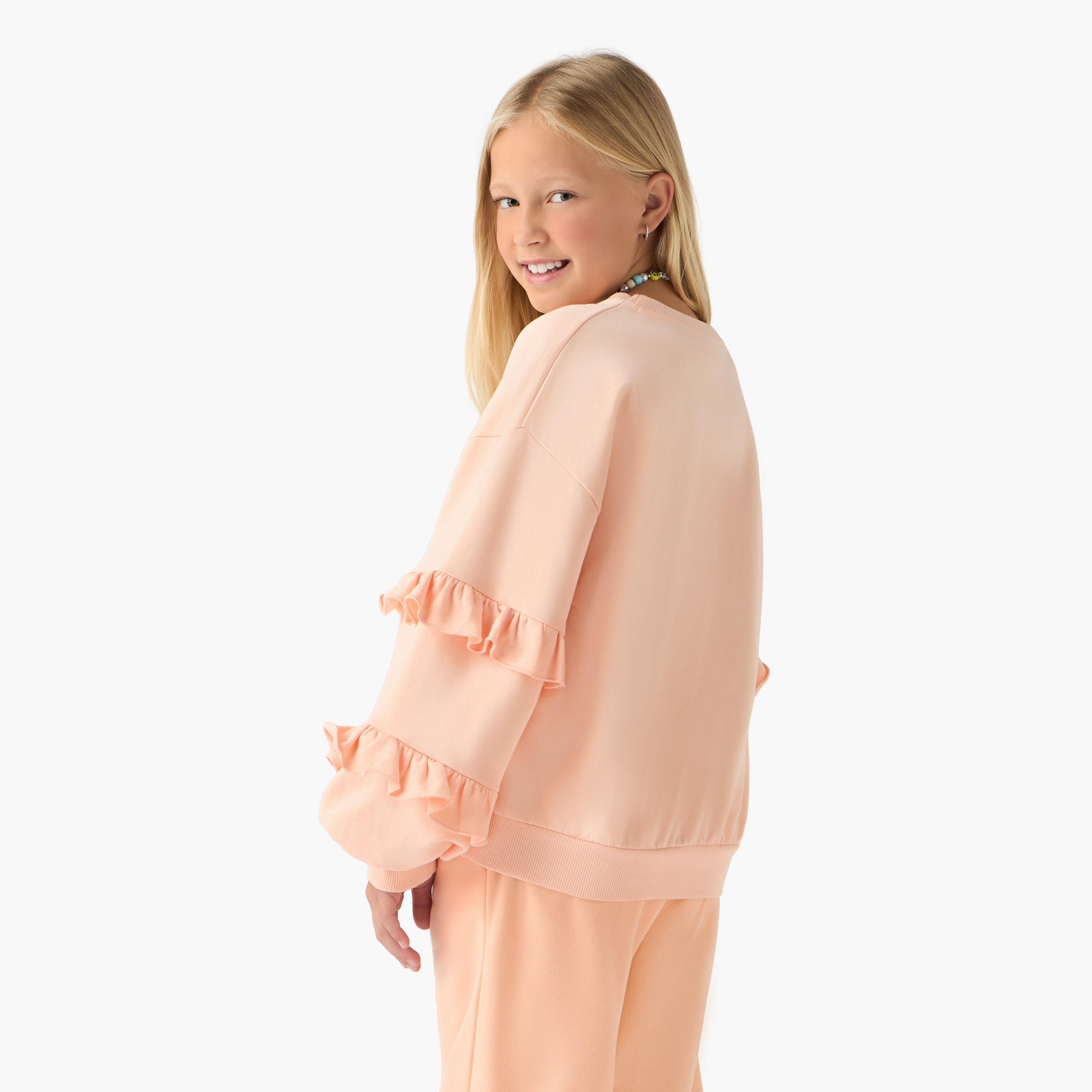 Juniors Graphic Print Sweatshirt with Ruffle Sleeves-girls-clothing-winterwear-sweatshirts-image-3