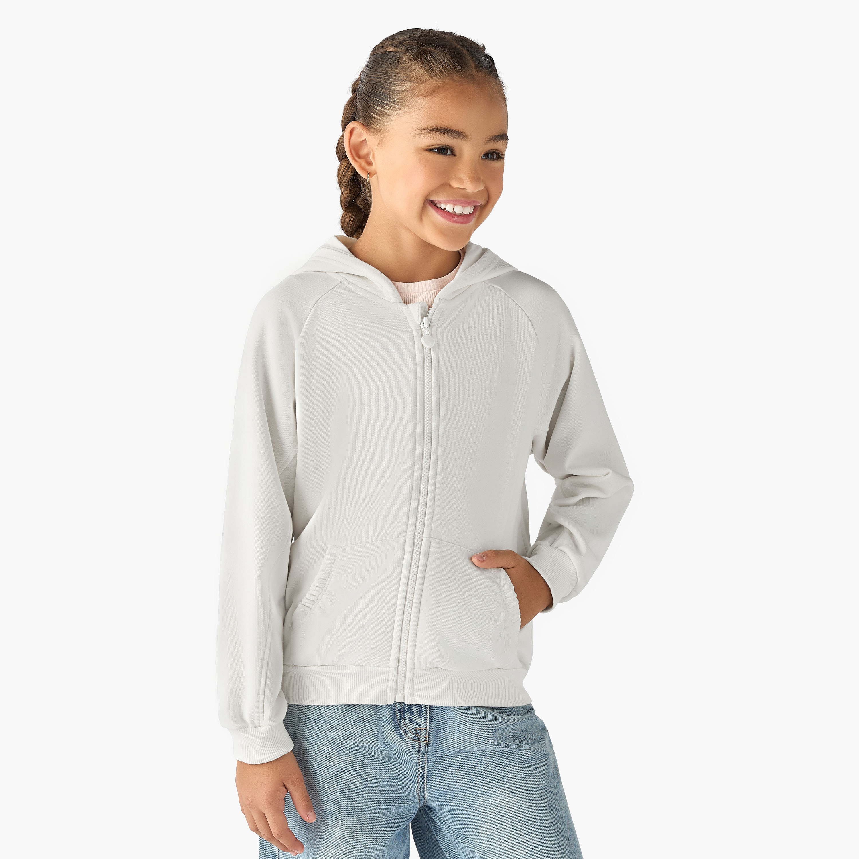 Juniors Solid Zip Through Hoodie with Kangaroo Pocket-girls-clothing-winterwear-jacketsandcoats-image-1