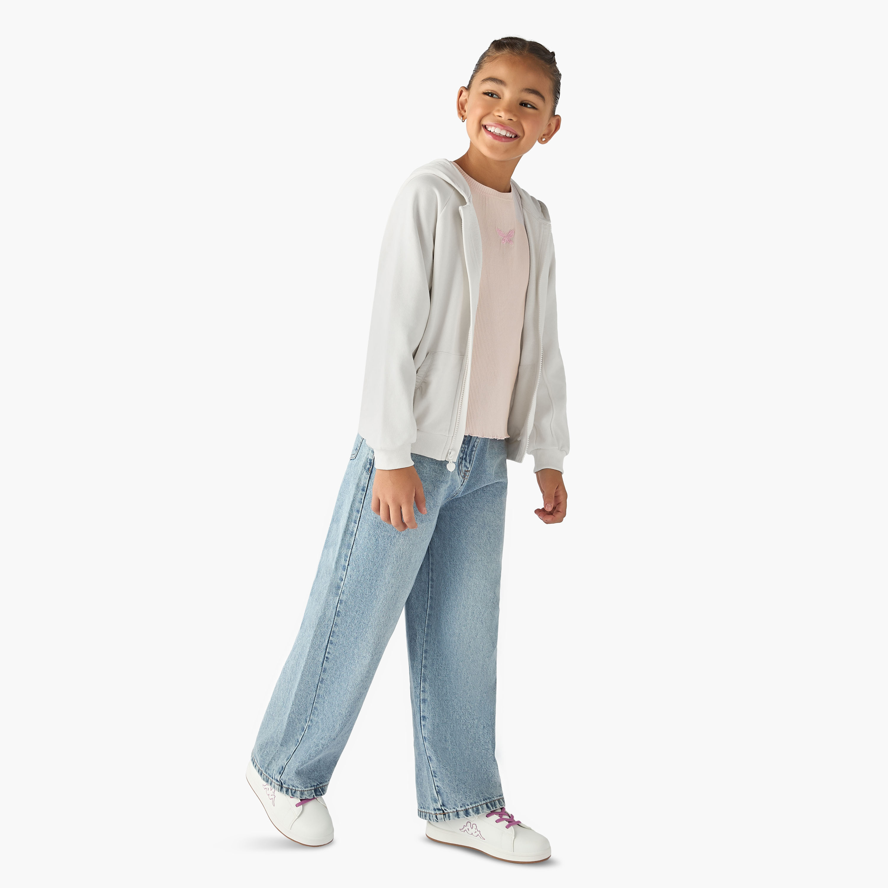 Juniors Solid Zip Through Hoodie with Kangaroo Pocket-girls-clothing-winterwear-jacketsandcoats-image-2