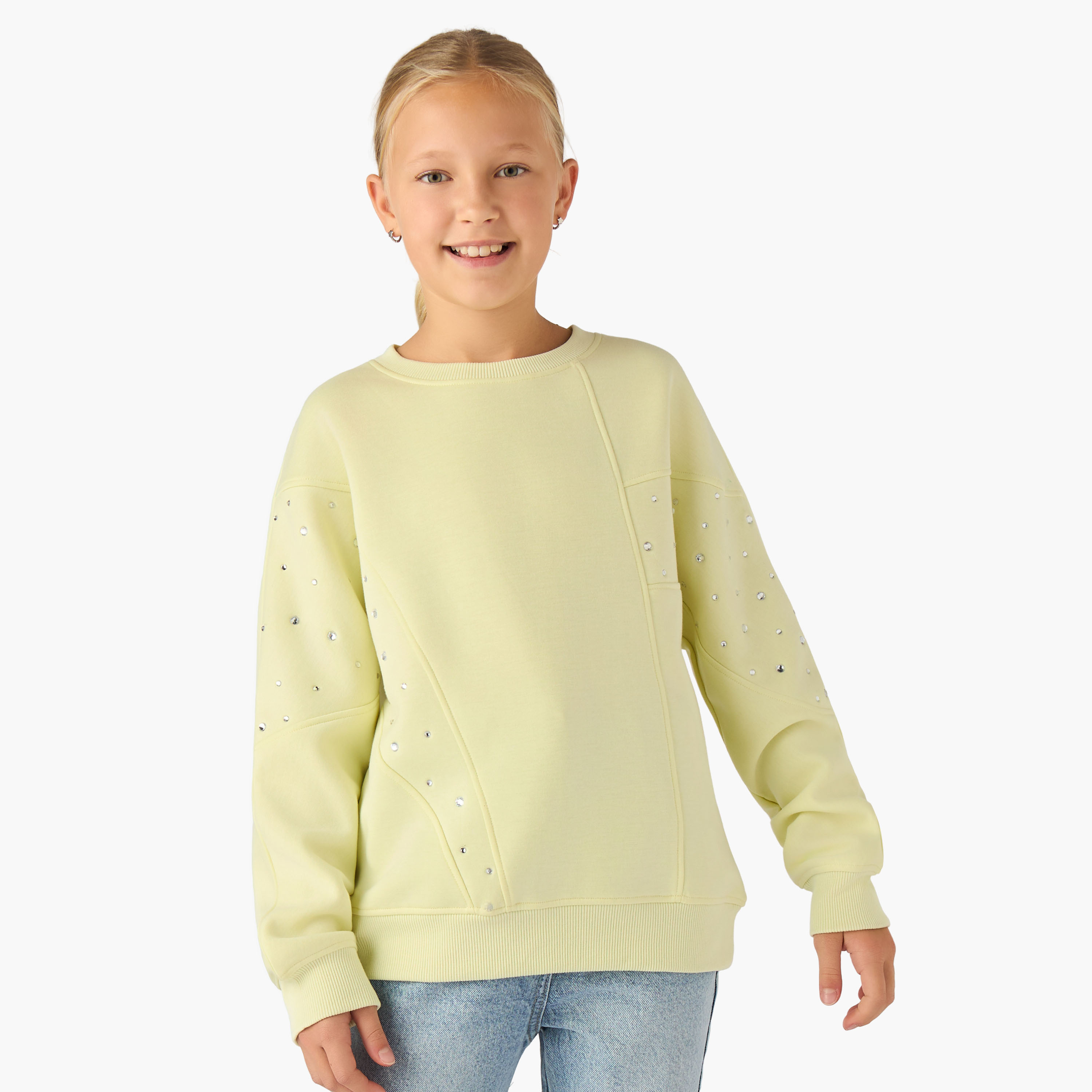 Juniors Embellished Sweatshirt with Long Sleeves-girls-clothing-winterwear-sweatshirts-image-1