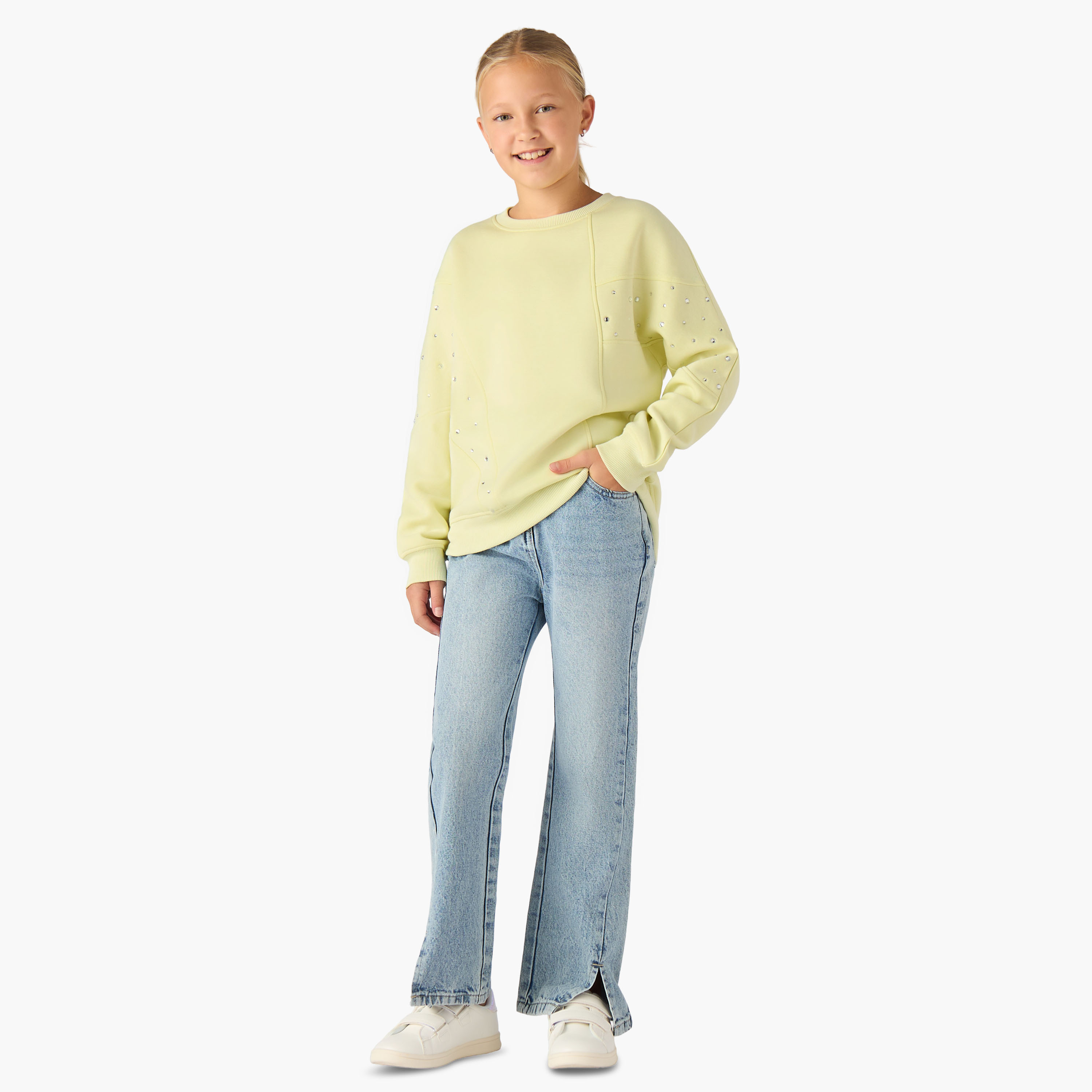 Juniors Embellished Sweatshirt with Long Sleeves-girls-clothing-winterwear-sweatshirts-image-2