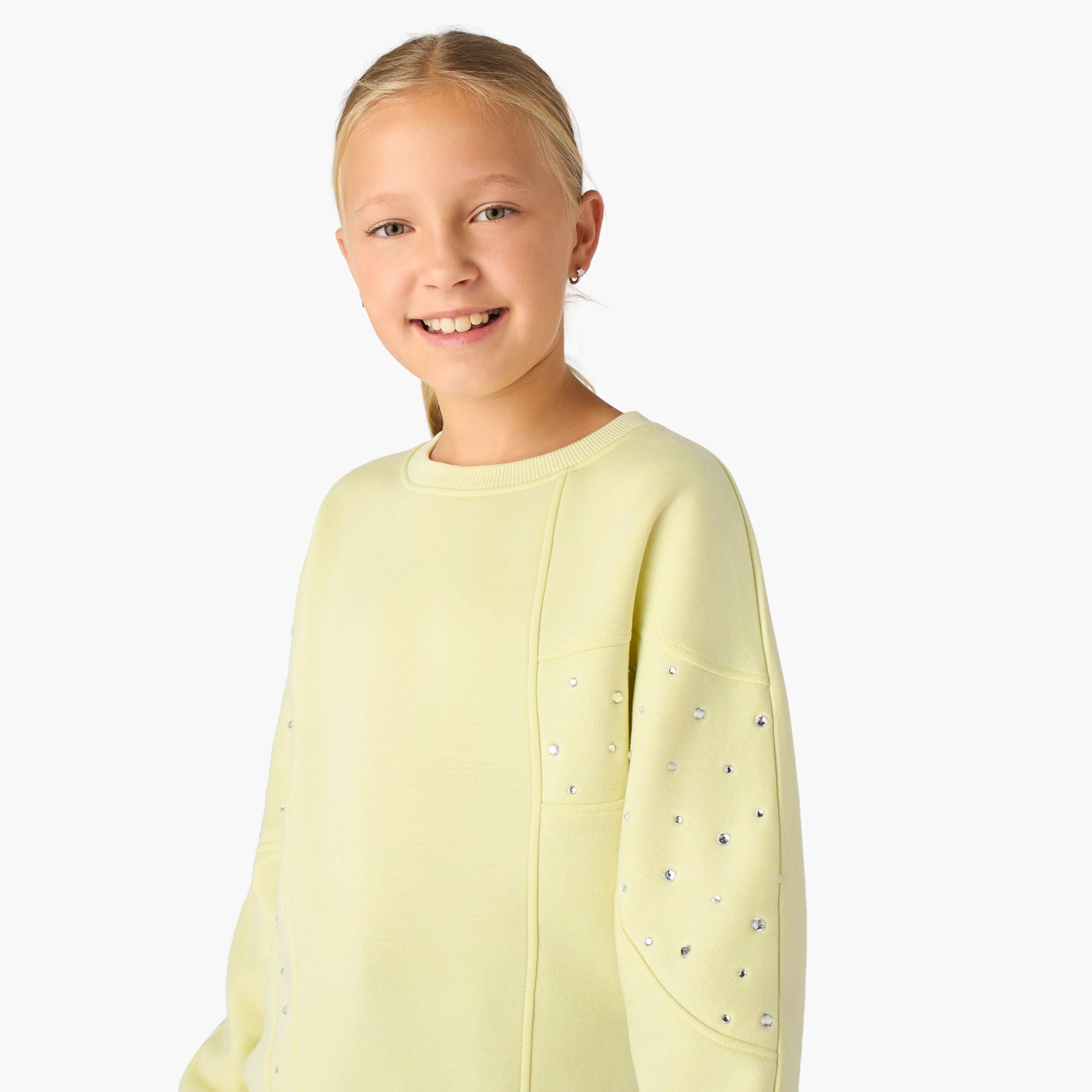 Juniors Embellished Sweatshirt with Long Sleeves-girls-clothing-winterwear-sweatshirts-image-4
