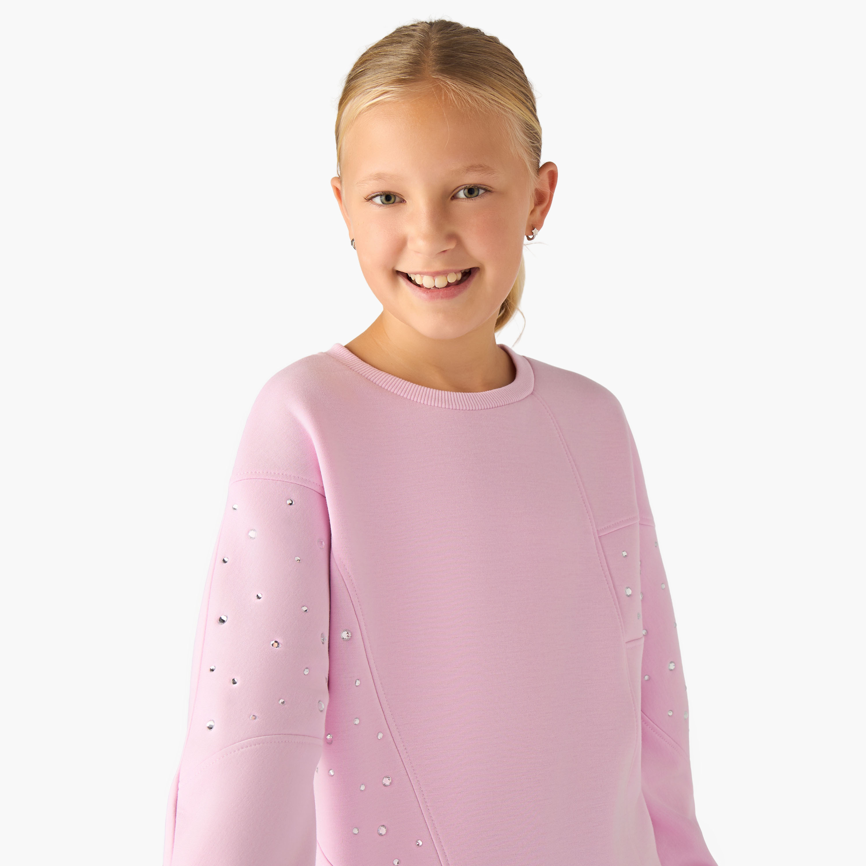 Juniors Embellished Sweatshirt with Long Sleeves-girls-clothing-winterwear-sweatshirts-image-4