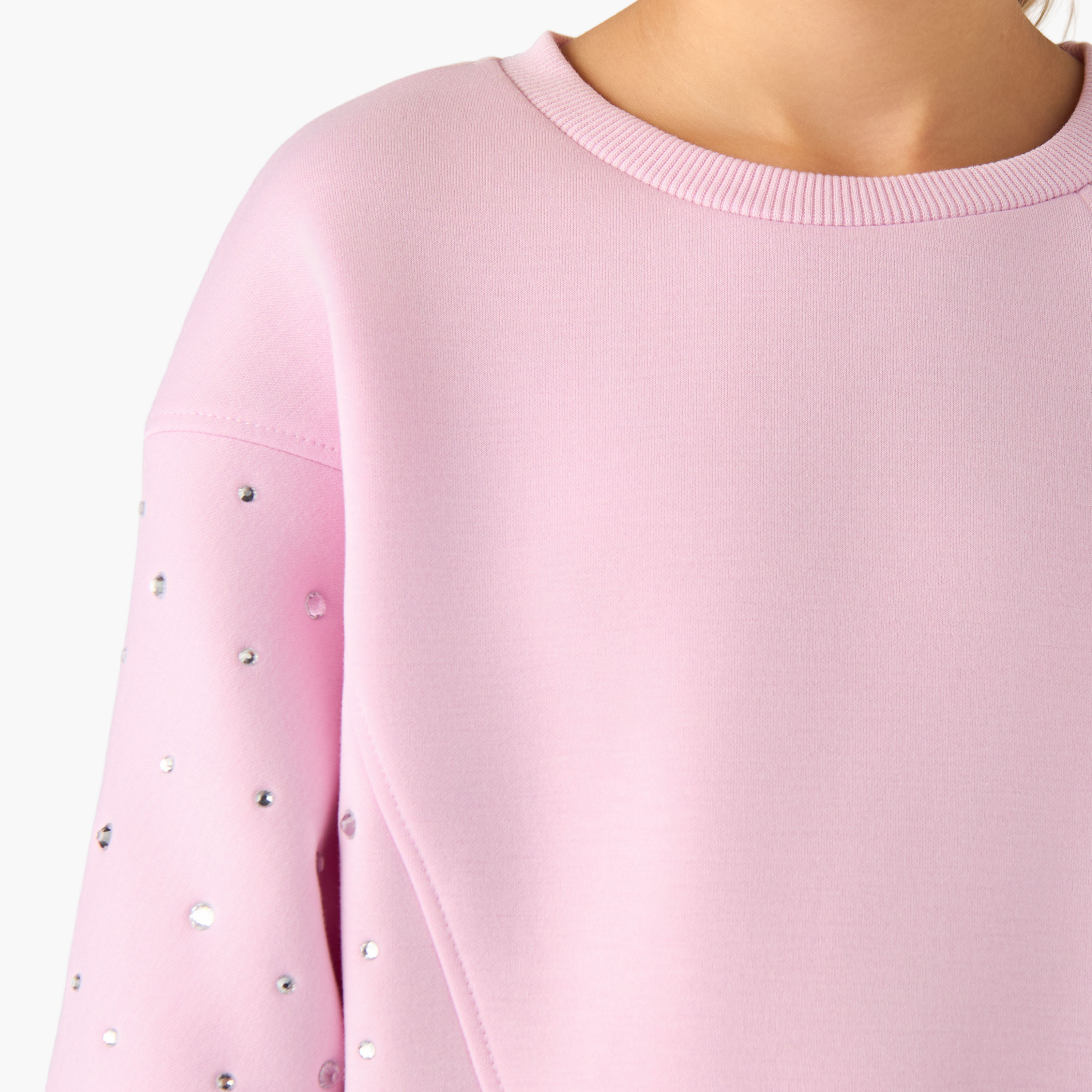 Juniors Embellished Sweatshirt with Long Sleeves-girls-clothing-winterwear-sweatshirts-image-5