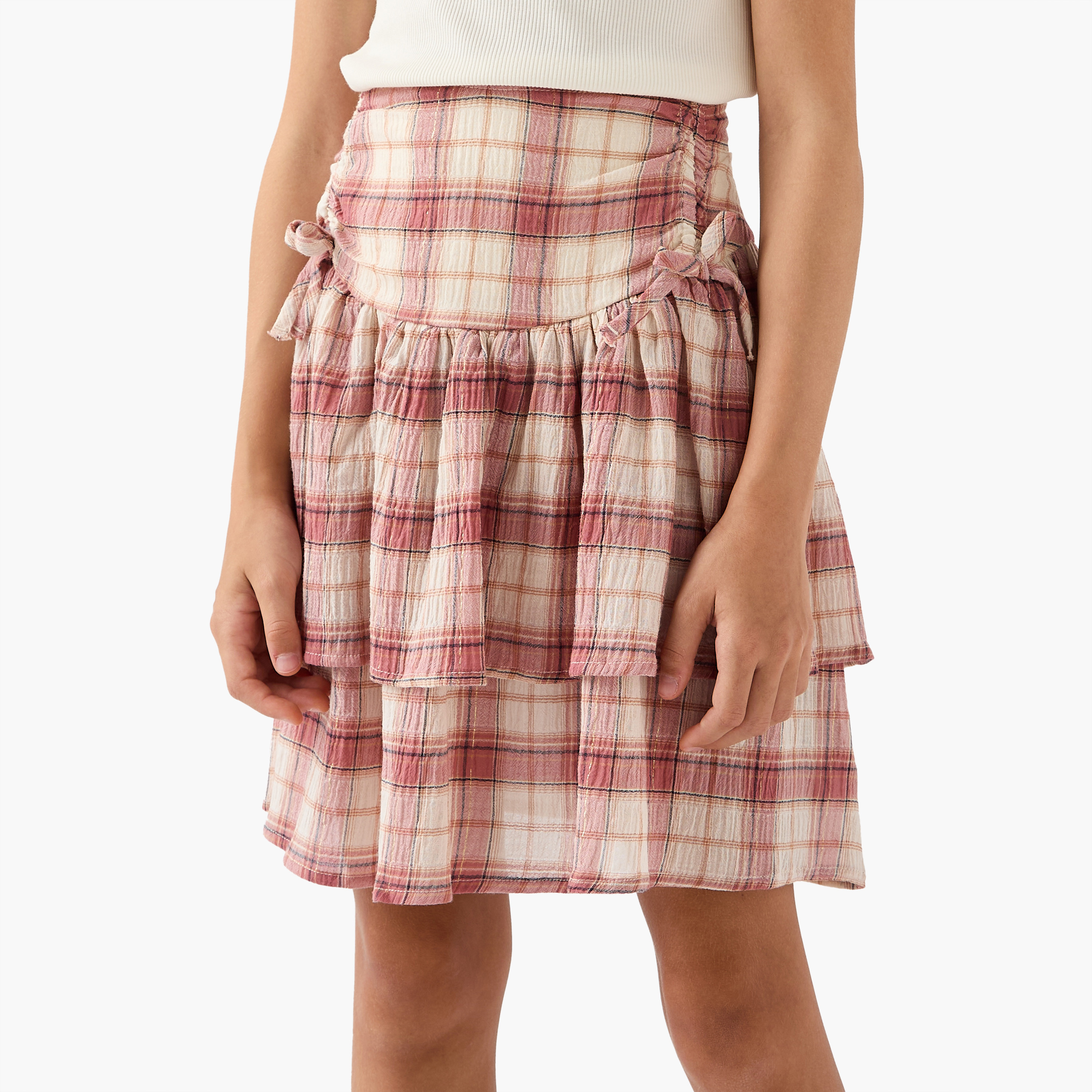 Juniors Ribbed Sleeveless Top and Checked Skirt Set-girls-clothing-setsandcoords-image-3