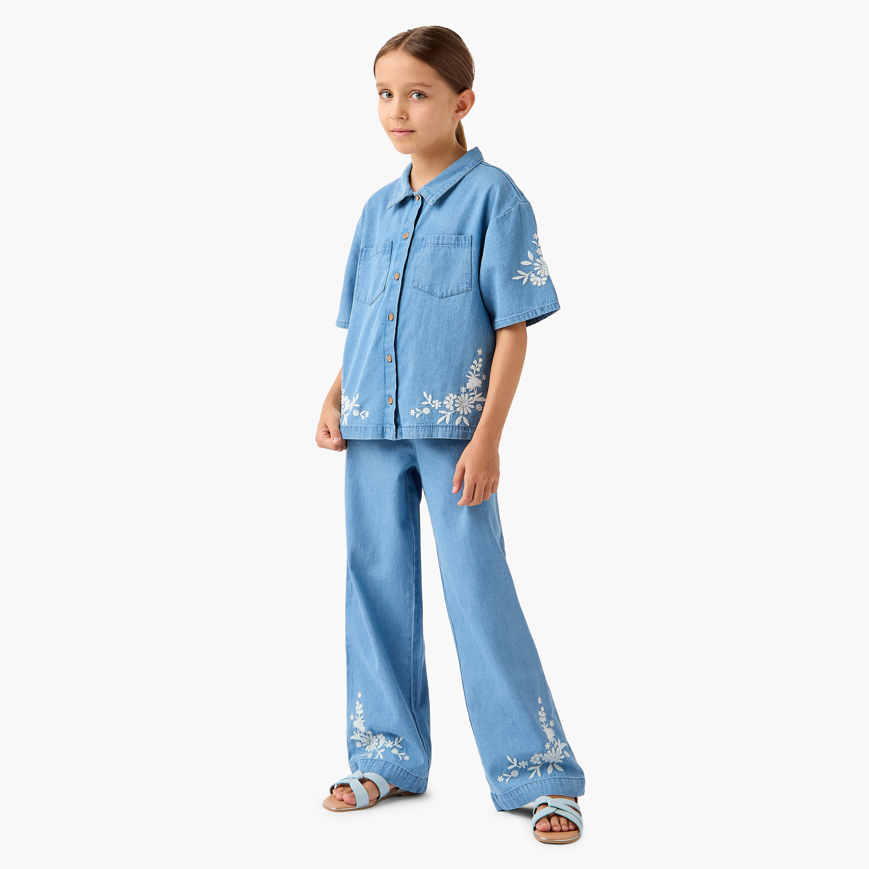 Juniors Embroidered Shirt and Pants Set-girls-clothing-setsandcoords-image-1