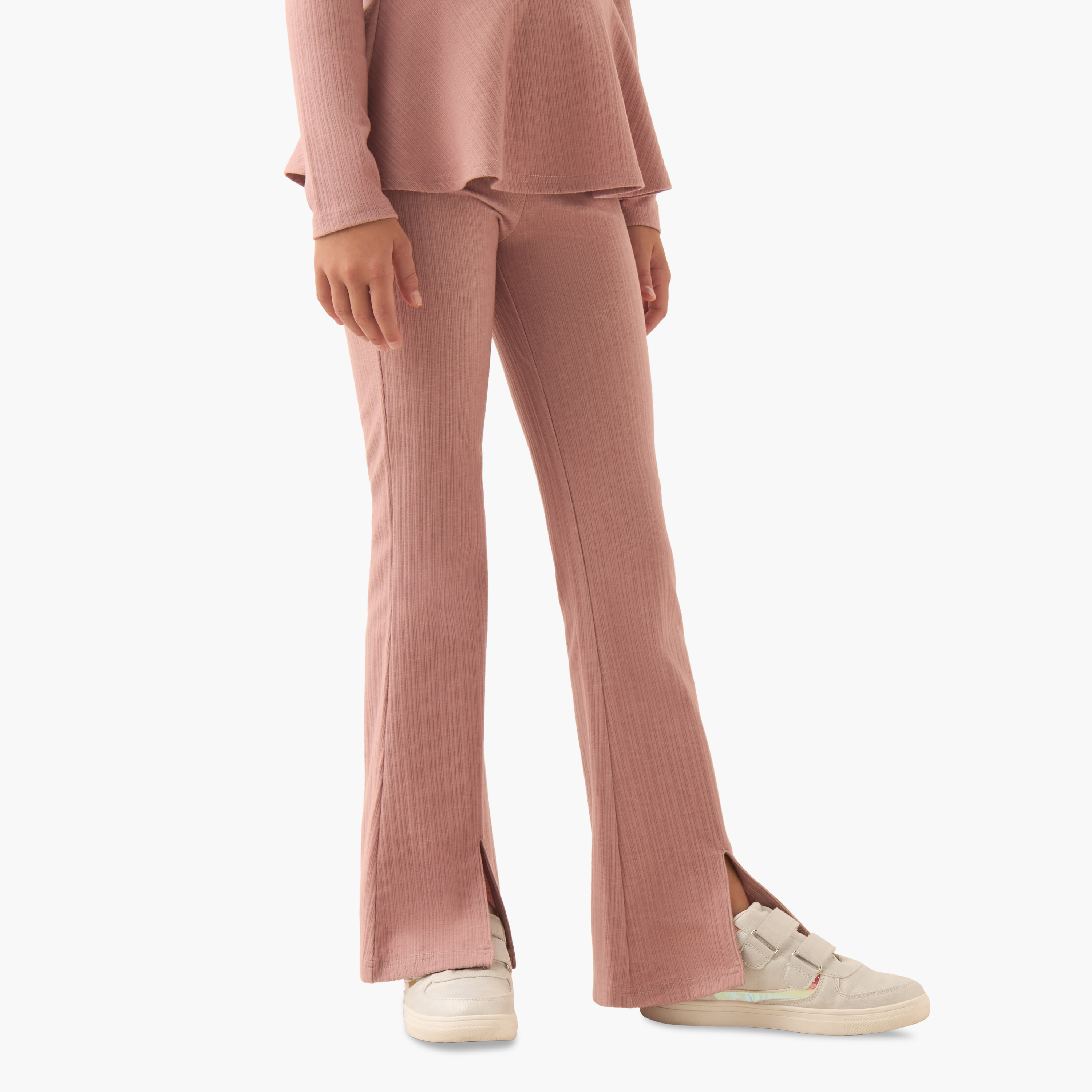 Juniors Crew Neck Long Sleeves Peplum Top and Pants Set with Ribbed Texture-girls-clothing-setsandcoords-image-3