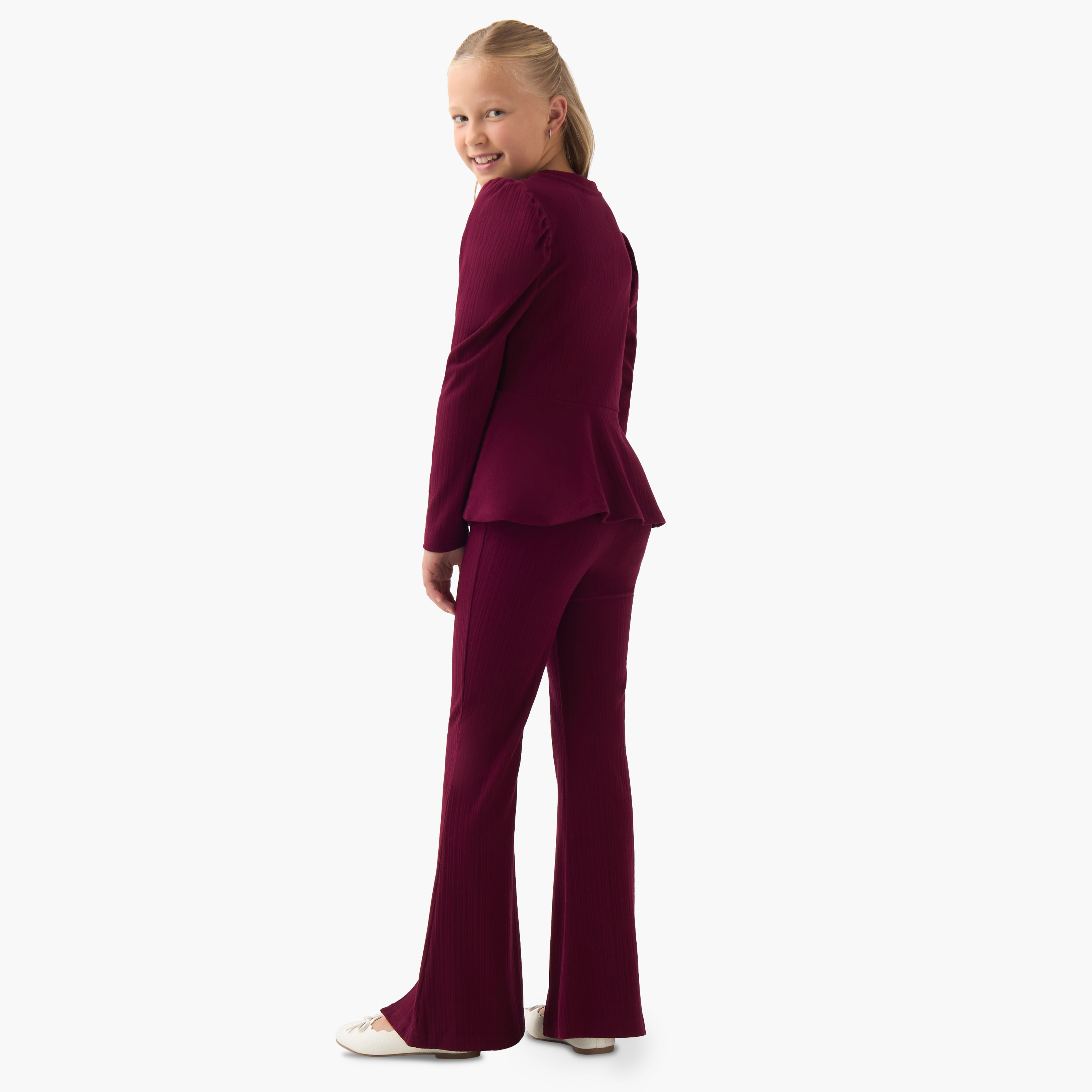 Juniors Girls Peplum Top and Pants Set with Ribbed Textured - Polyester - Long Sleeves - Crew Neck-girls-clothing-setsandcoords-image-4