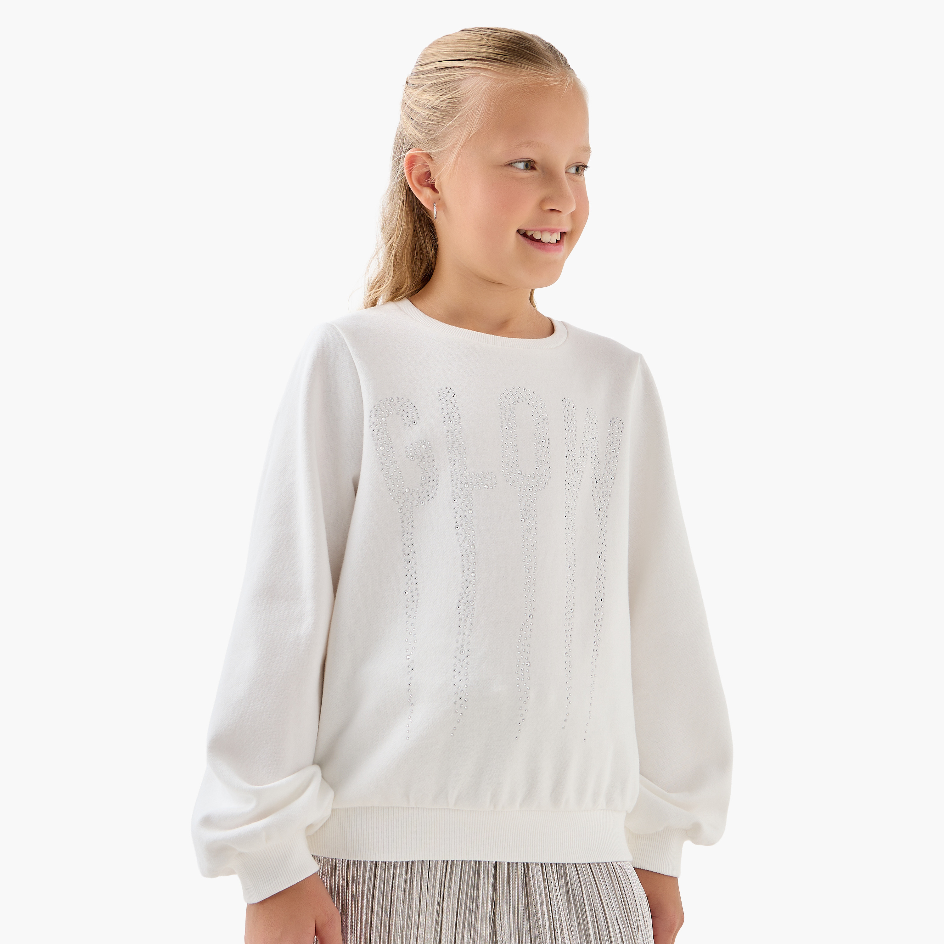 طقم سويت شيرت بأكمام طويلة وبنطلون واسع الساق بثنيات قطن للبنات من جونيورز-girls-clothing-setsandcoords-image-5