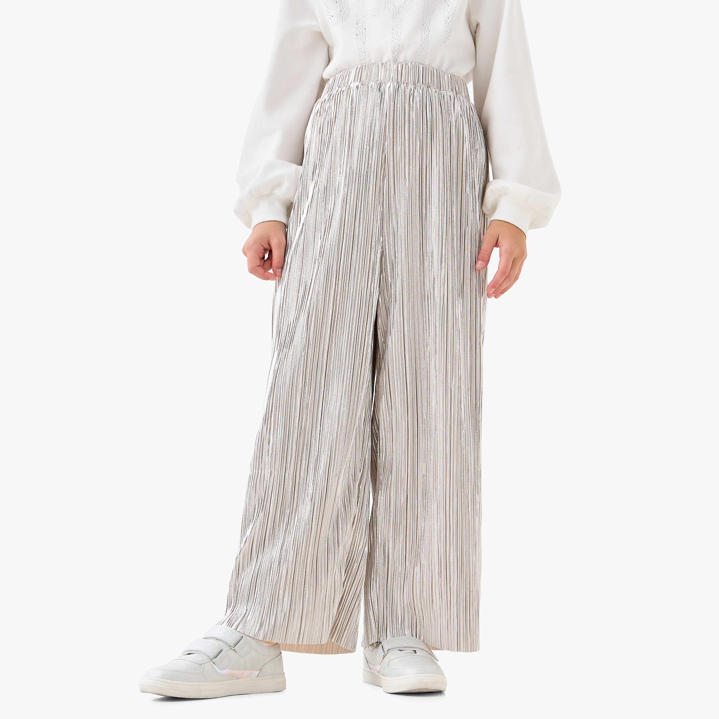 طقم سويت شيرت بأكمام طويلة وبنطلون واسع الساق بثنيات قطن للبنات من جونيورز-girls-clothing-setsandcoords-image-4