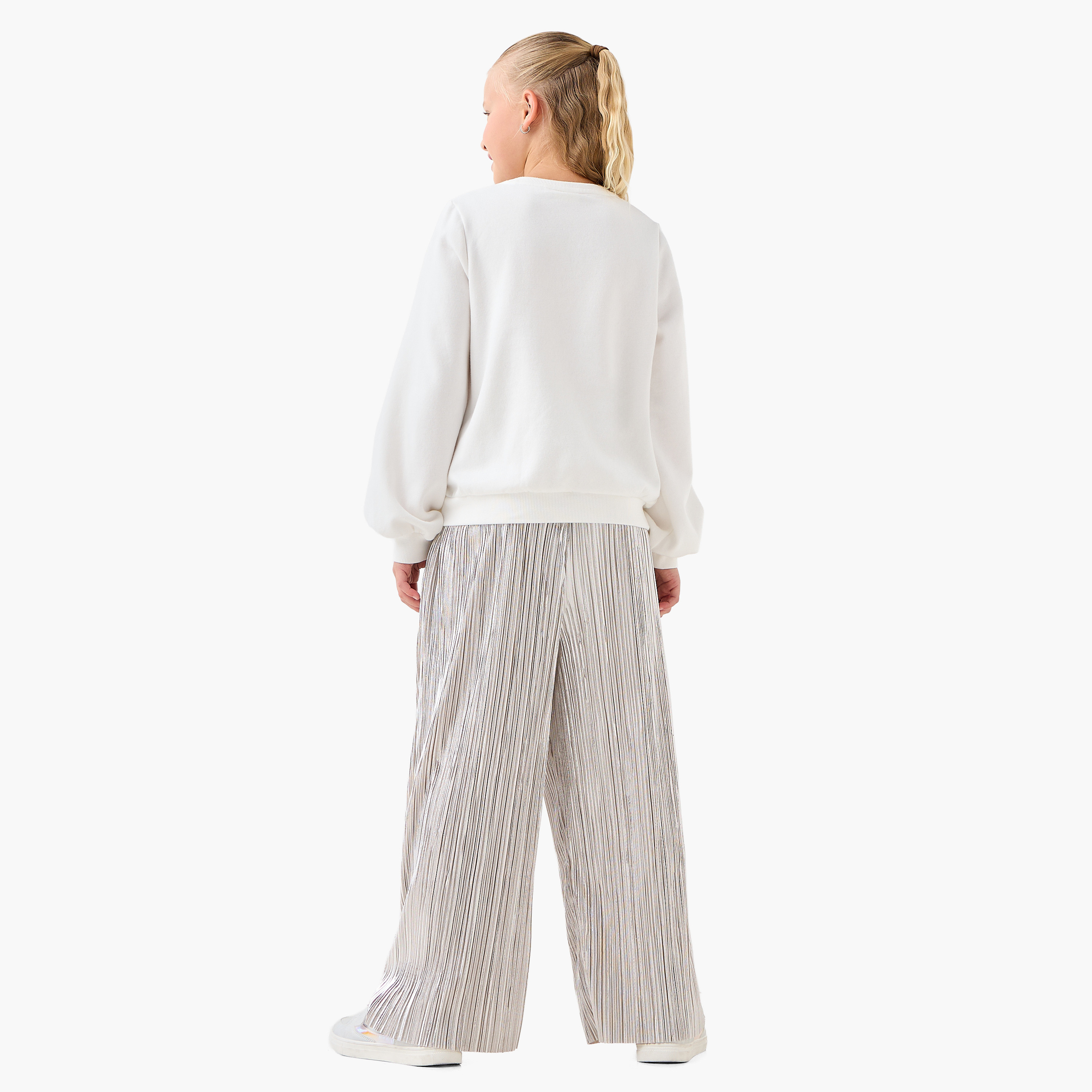 طقم سويت شيرت بأكمام طويلة وبنطلون واسع الساق بثنيات قطن للبنات من جونيورز-girls-clothing-setsandcoords-image-3