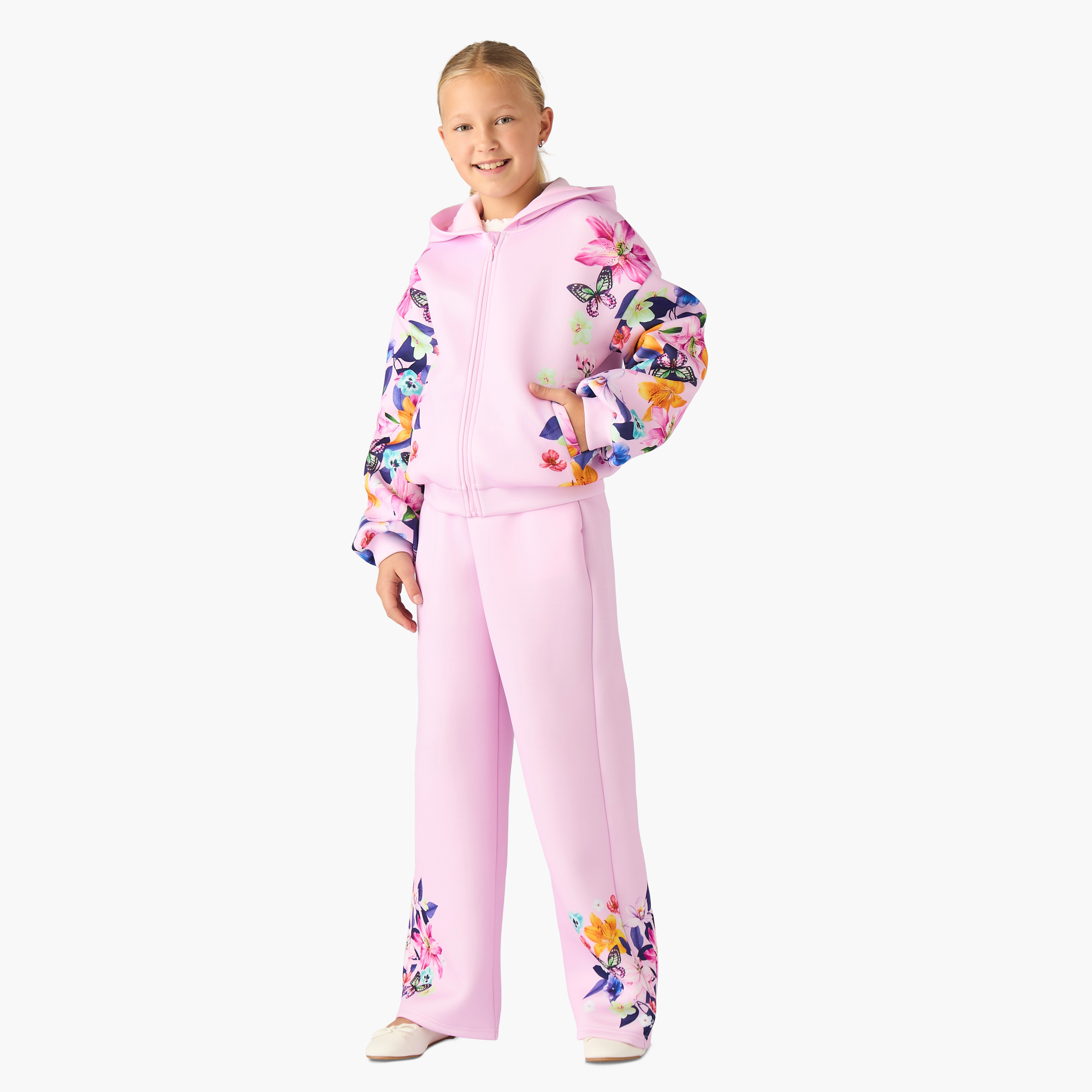 طقم بنطلون وسويت شيرت بطبعات زهور وقبعة وأكمام طويلة للبنات من جونيورز-girls-clothing-setsandcoords-image-8