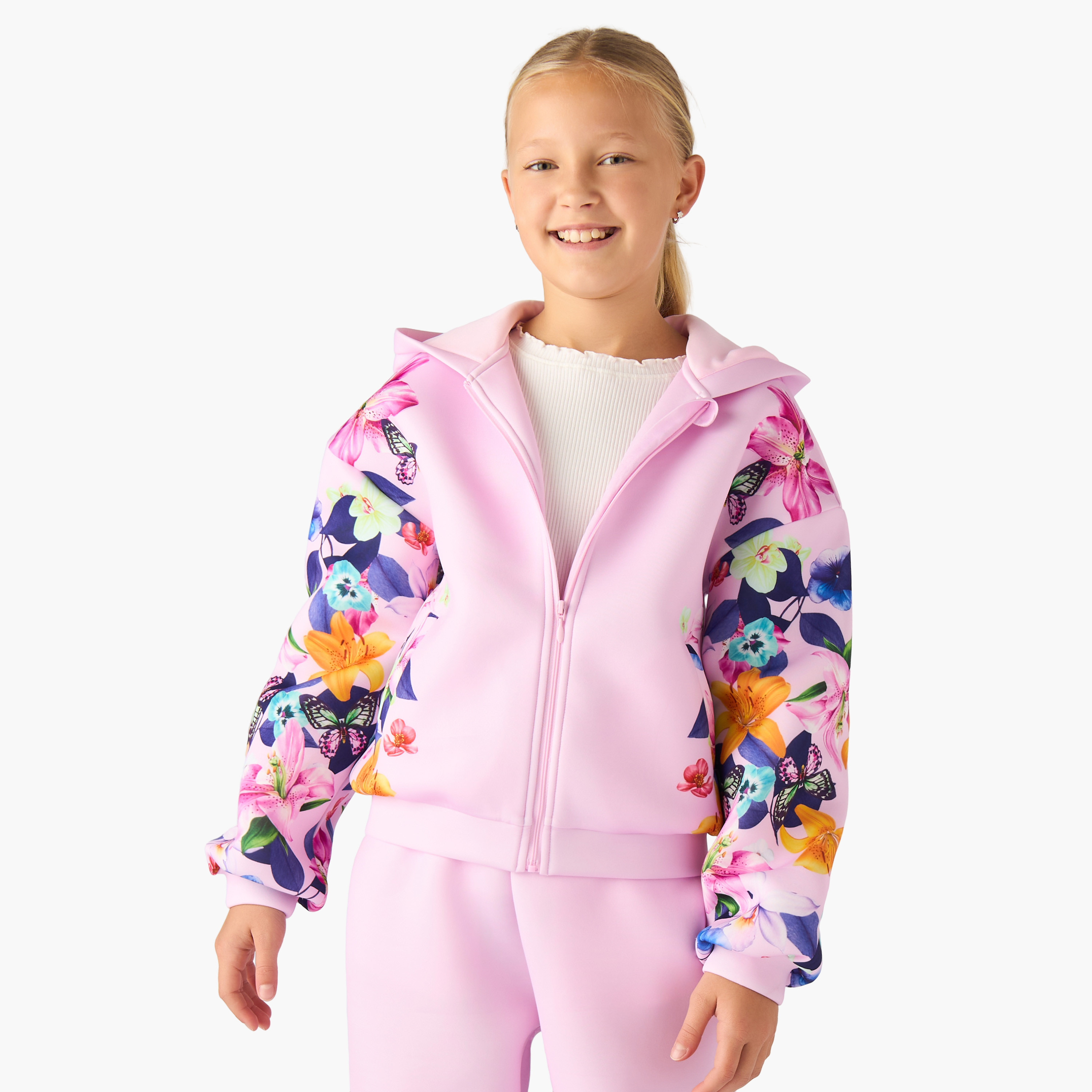 طقم بنطلون وسويت شيرت بطبعات زهور وقبعة وأكمام طويلة للبنات من جونيورز-girls-clothing-setsandcoords-image-7