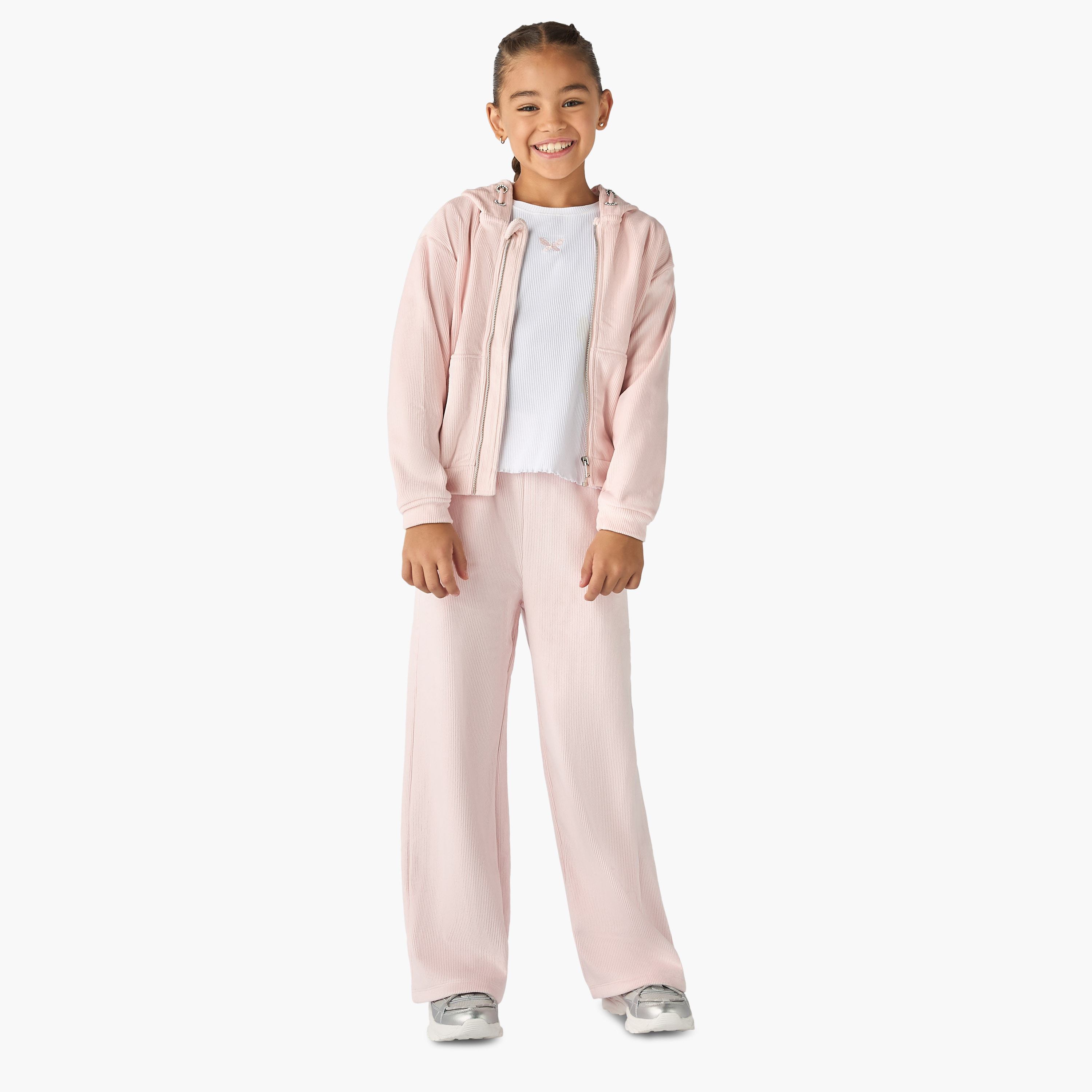 Juniors Ribbed Hooded Sweatshirt and Pants Set-girls-clothing-setsandcoords-image-1