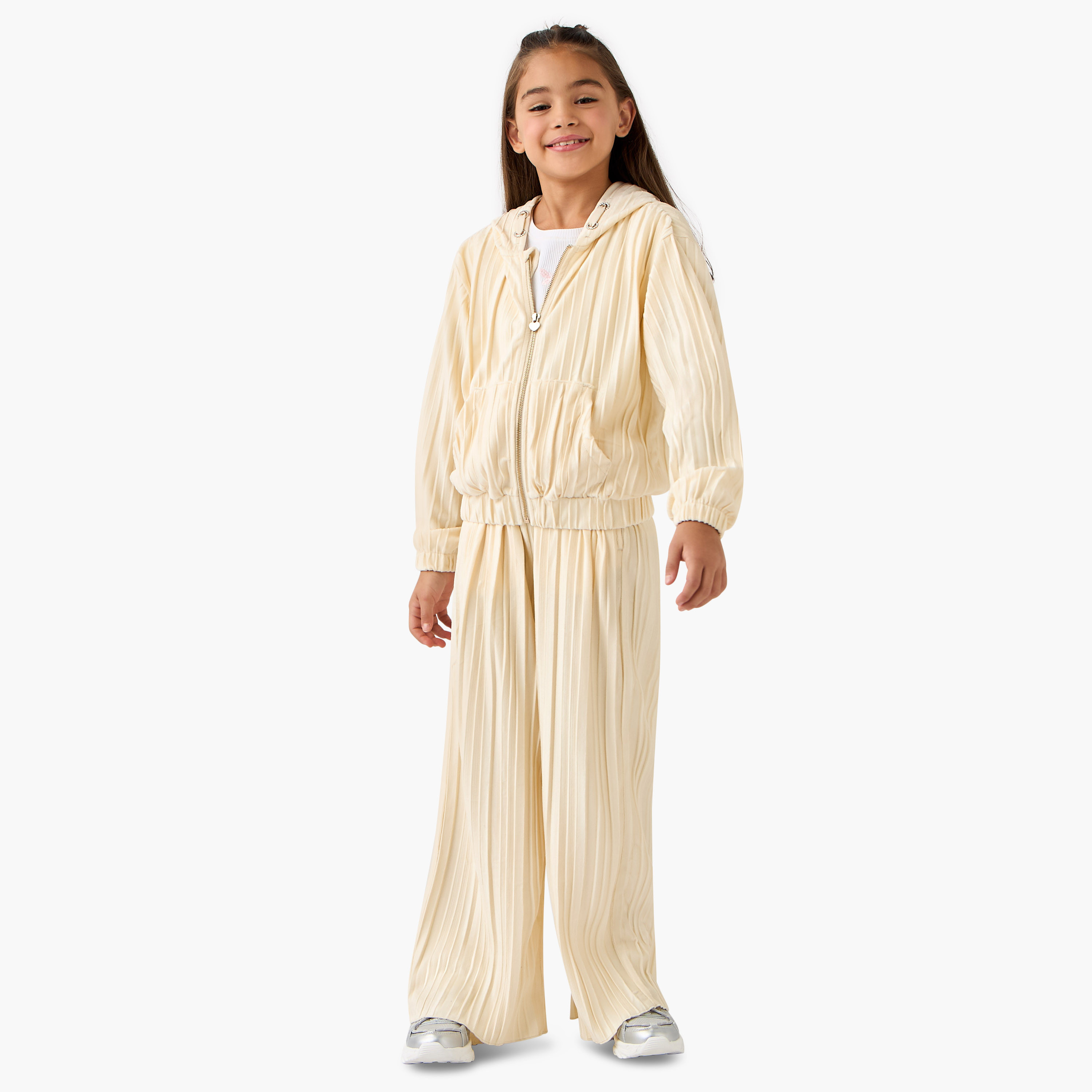 طقم بنطلون وجاكيت بارز الملمس بقبعة وسحاب من جونيورز-girls-clothing-setsandcoords-image-1