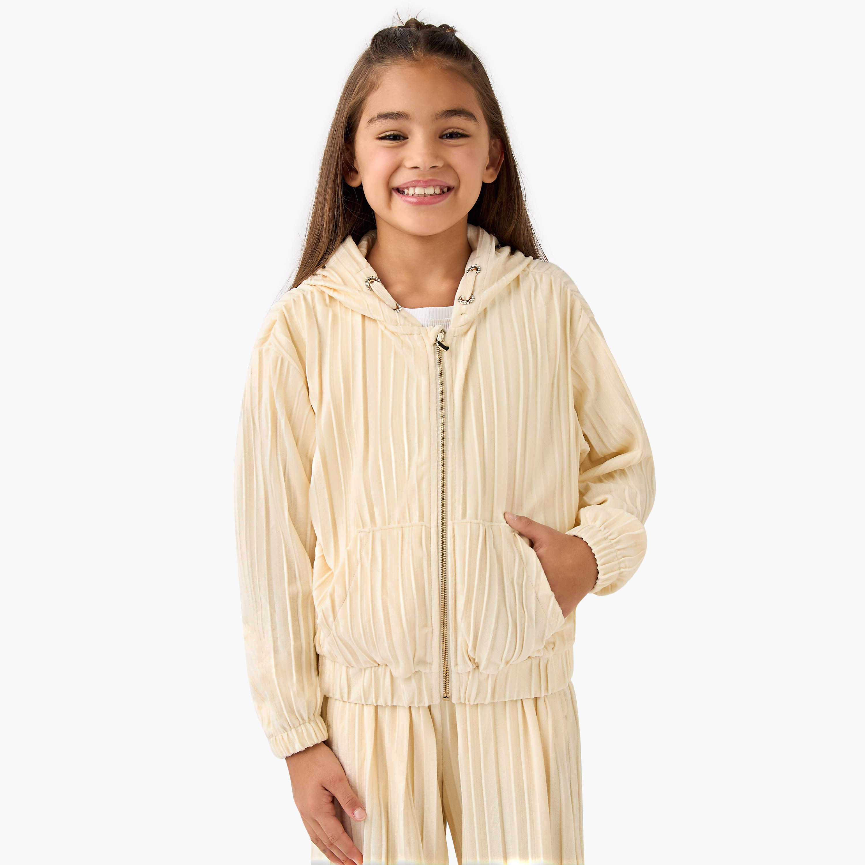 طقم بنطلون وجاكيت بارز الملمس بقبعة وسحاب من جونيورز-girls-clothing-setsandcoords-image-2
