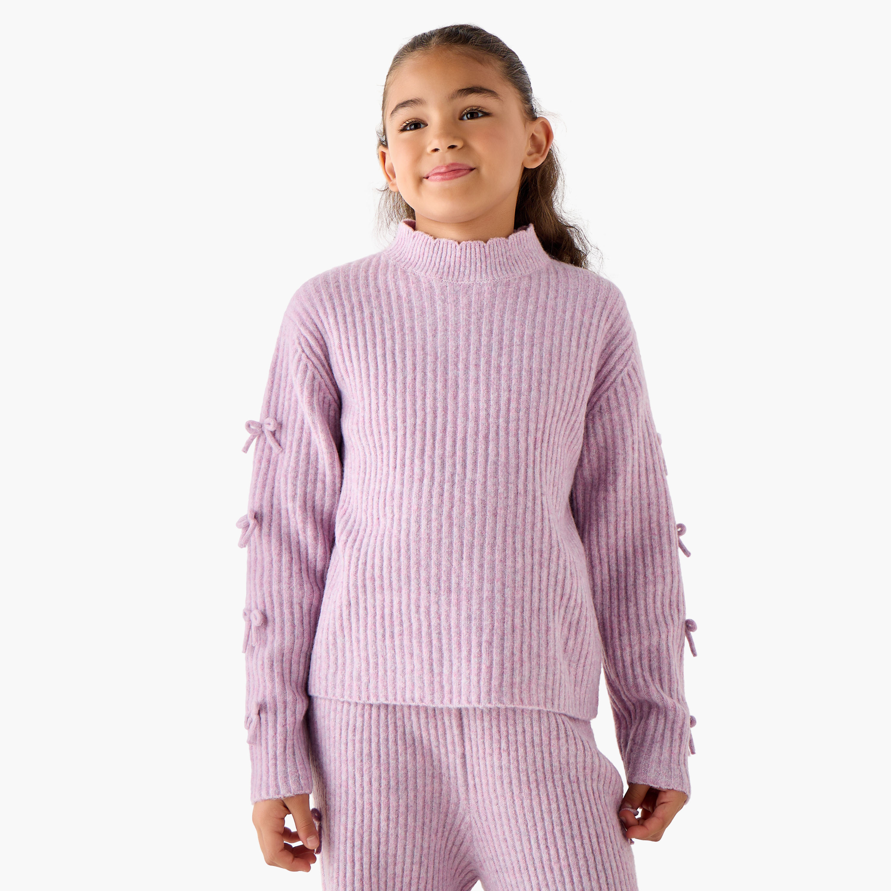 Juniors Girls T-shirt and Pants Set with Bow Detail - Long Sleeves - Turtle Neck-girls-clothing-setsandcoords-image-2