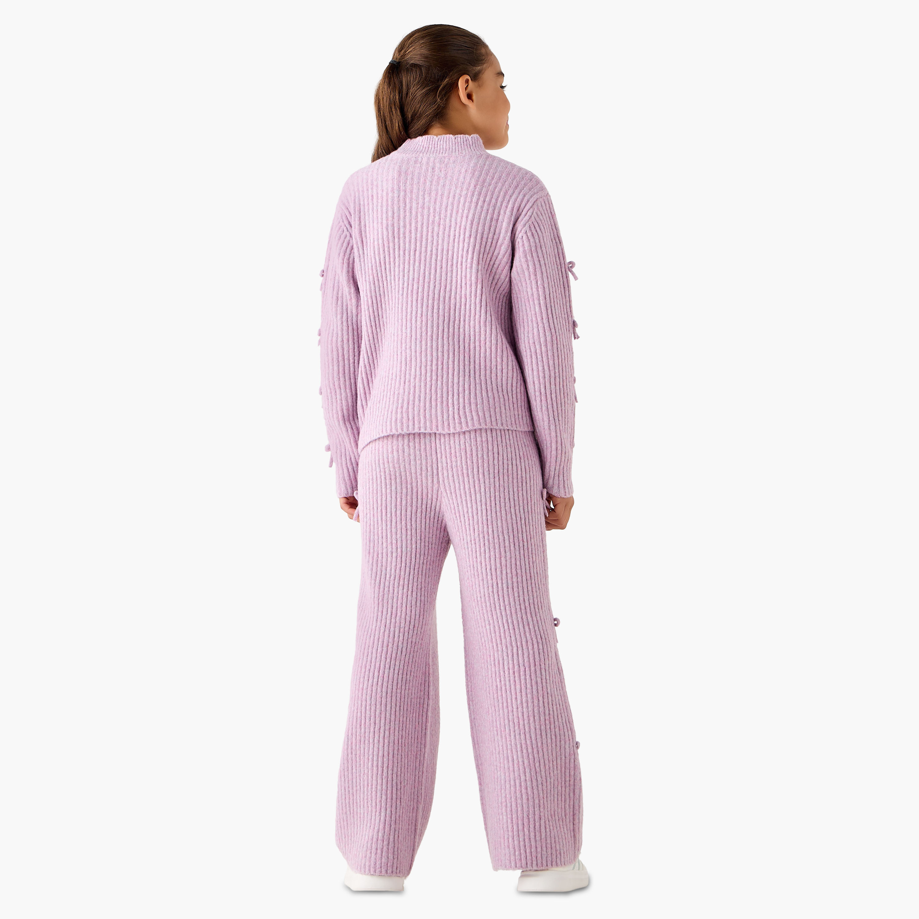Juniors Girls T-shirt and Pants Set with Bow Detail - Long Sleeves - Turtle Neck-girls-clothing-setsandcoords-image-4