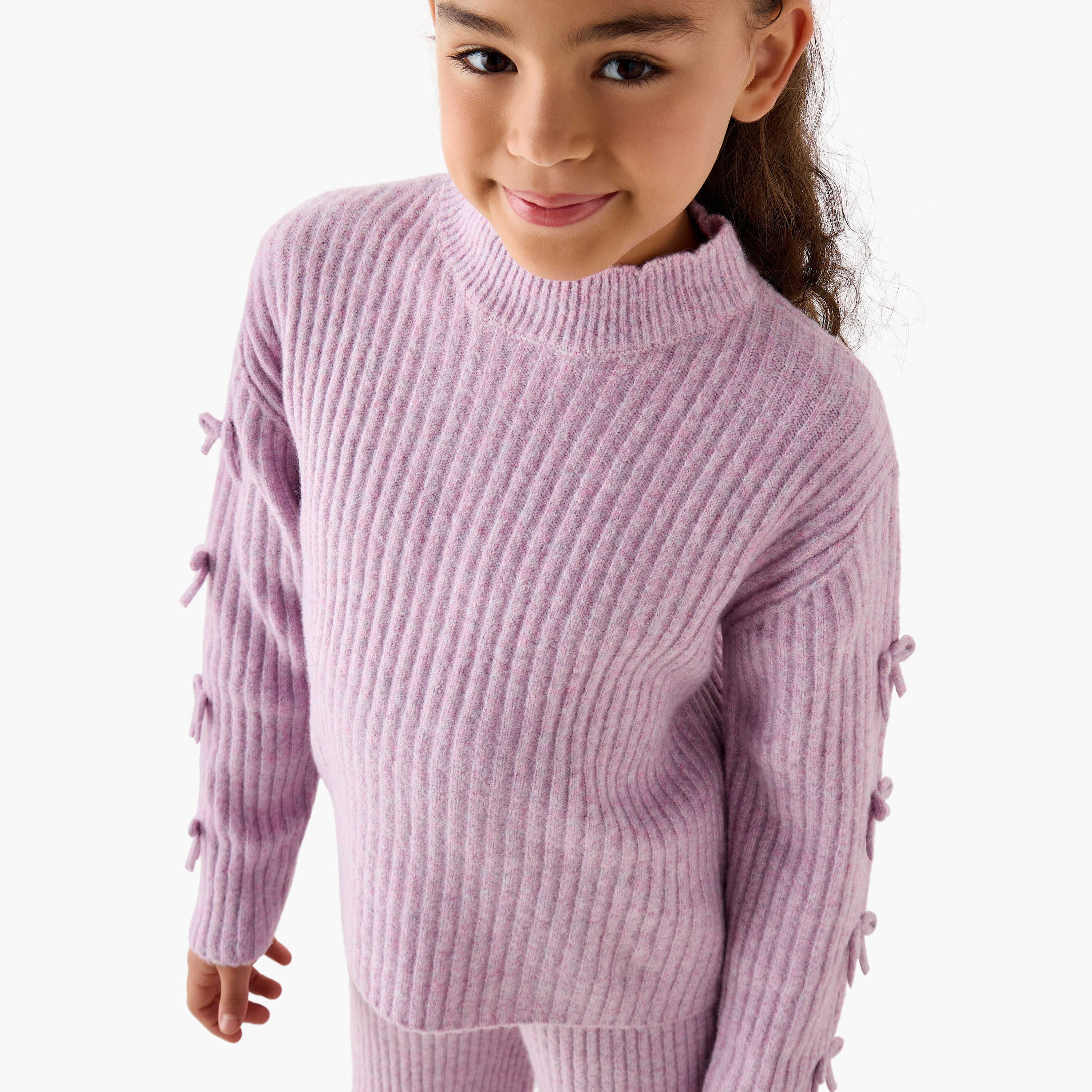 Juniors Girls T-shirt and Pants Set with Bow Detail - Long Sleeves - Turtle Neck-girls-clothing-setsandcoords-image-5