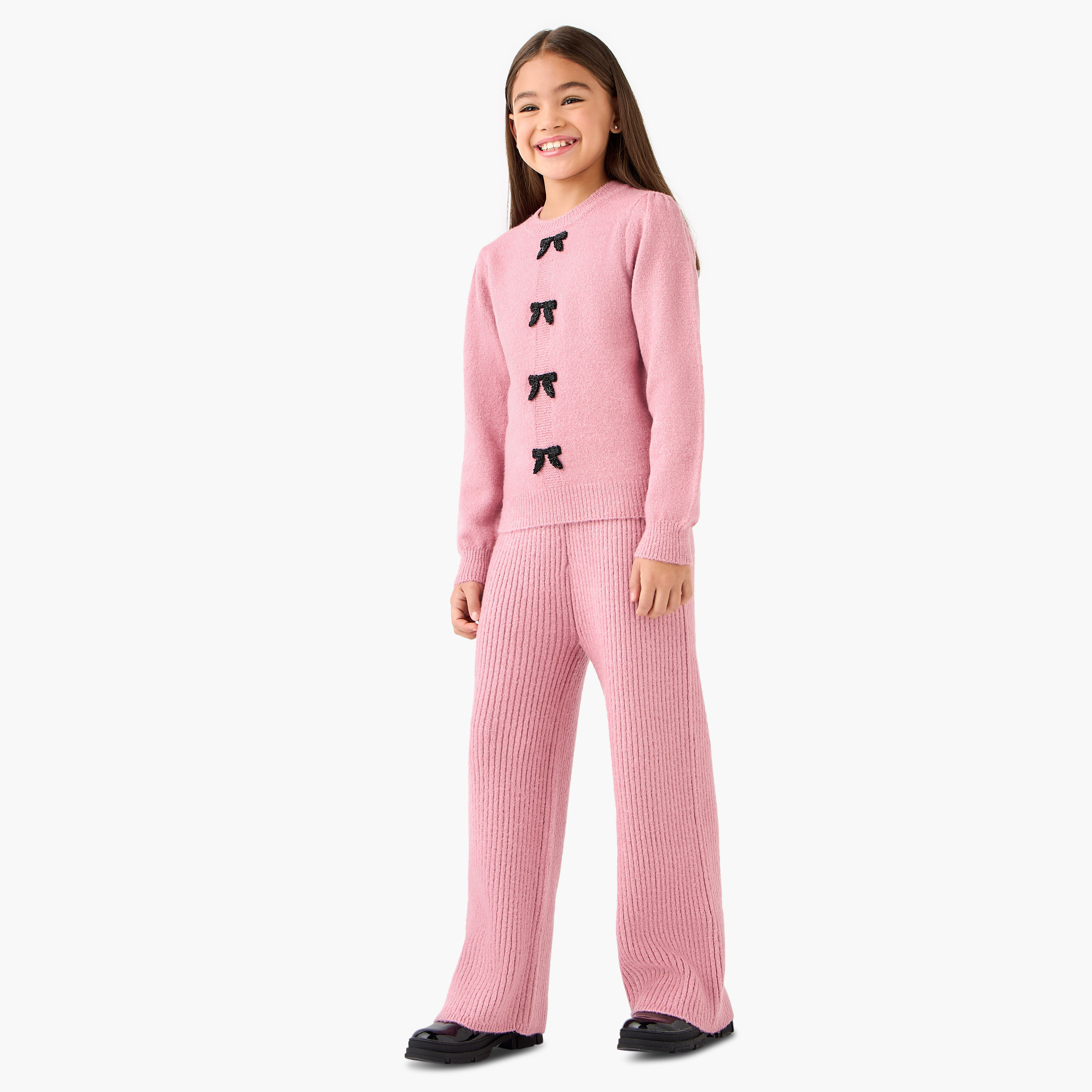 طقم كنزة بزينة فيونكة وبنطلون من جونيورز-girls-clothing-setsandcoords-image-6