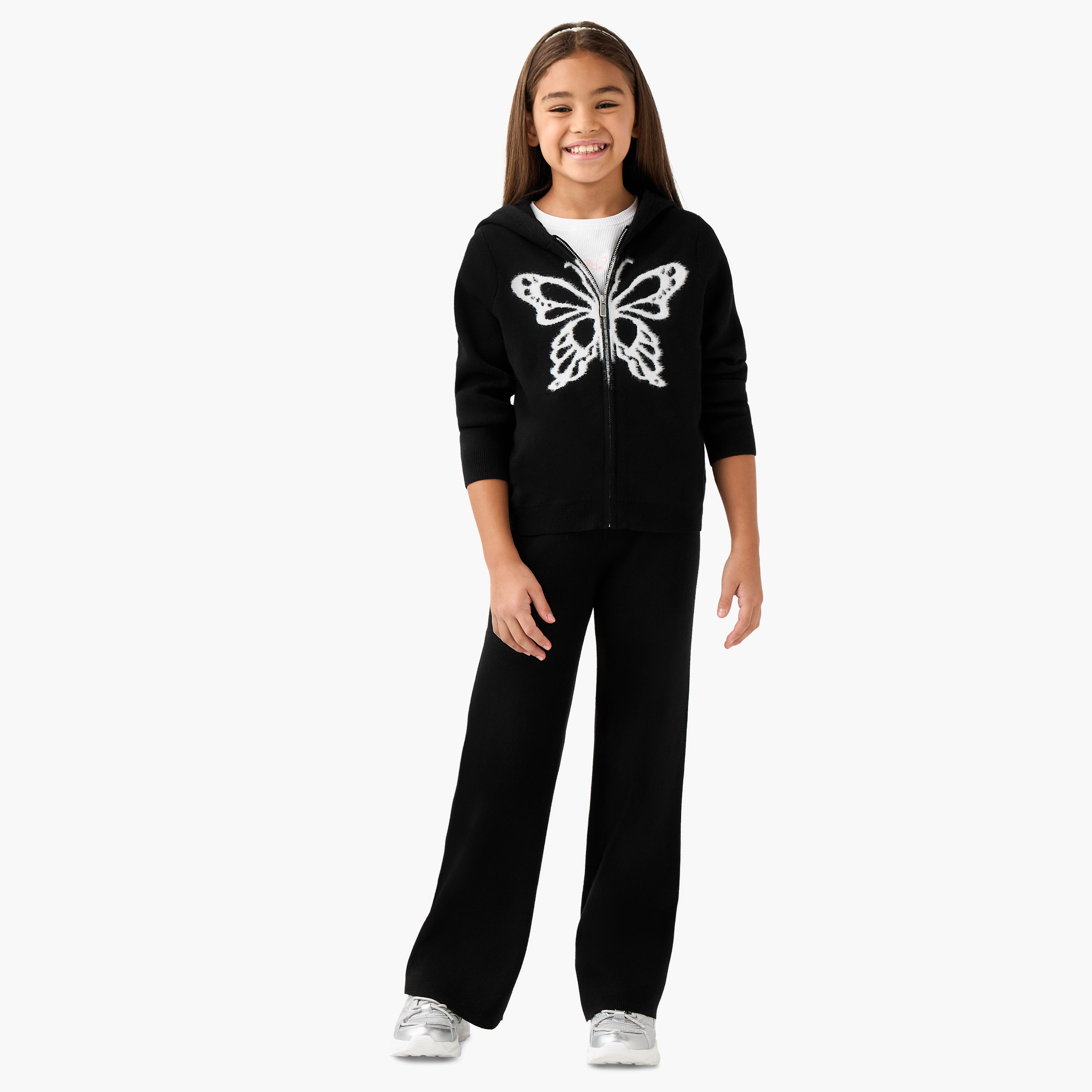 Juniors Butterfly Print Zip Through Hoodie and Pants Set-girls-clothing-setsandcoords-image-1