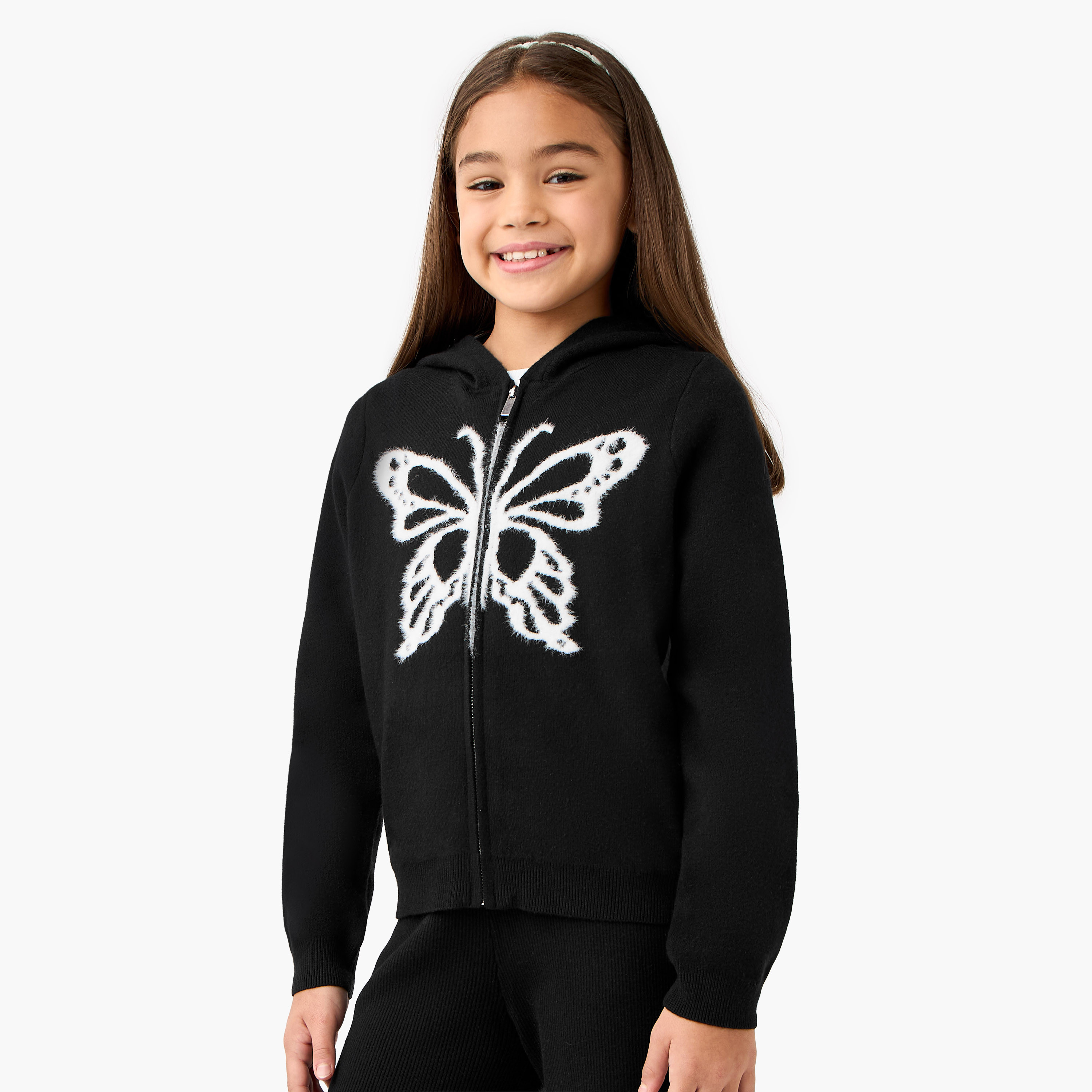 Juniors Butterfly Print Zip Through Hoodie and Pants Set-girls-clothing-setsandcoords-image-2