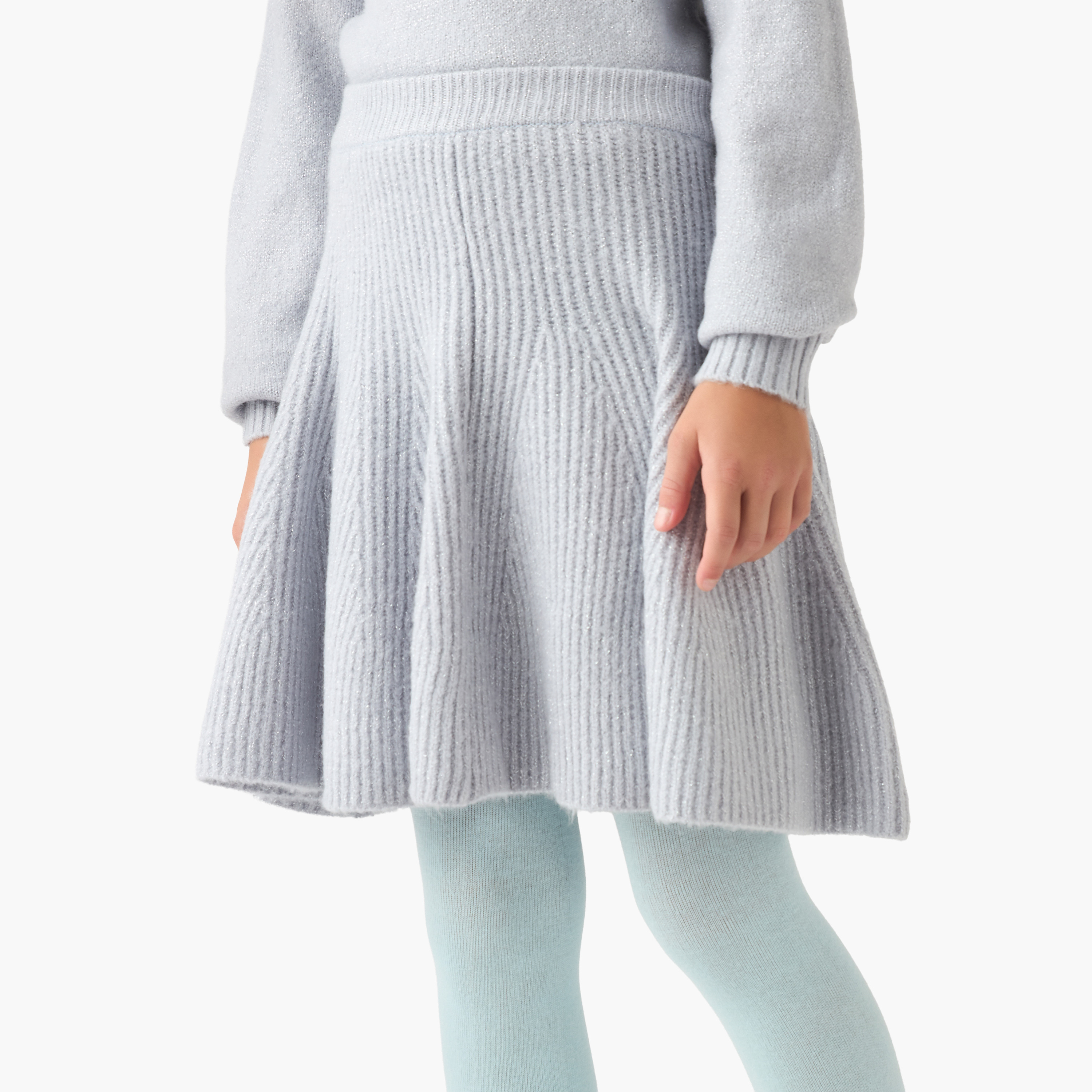Juniors Girls Star Sequinned Sweater with Skirt and Stockings Set - Wool - Long Sleeves - Crew Neck-girls-clothing-setsandcoords-image-3