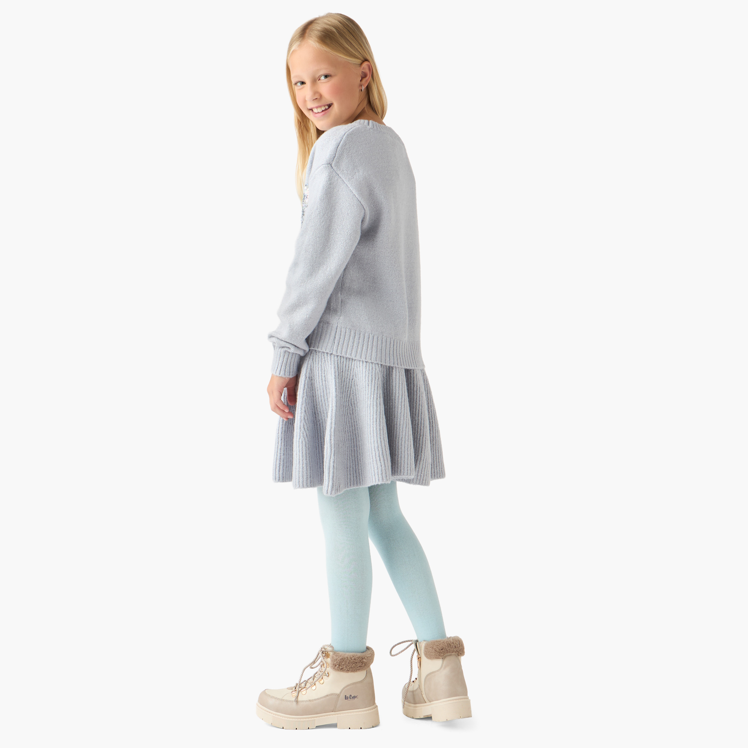 Juniors Girls Star Sequinned Sweater with Skirt and Stockings Set - Wool - Long Sleeves - Crew Neck-girls-clothing-setsandcoords-image-4