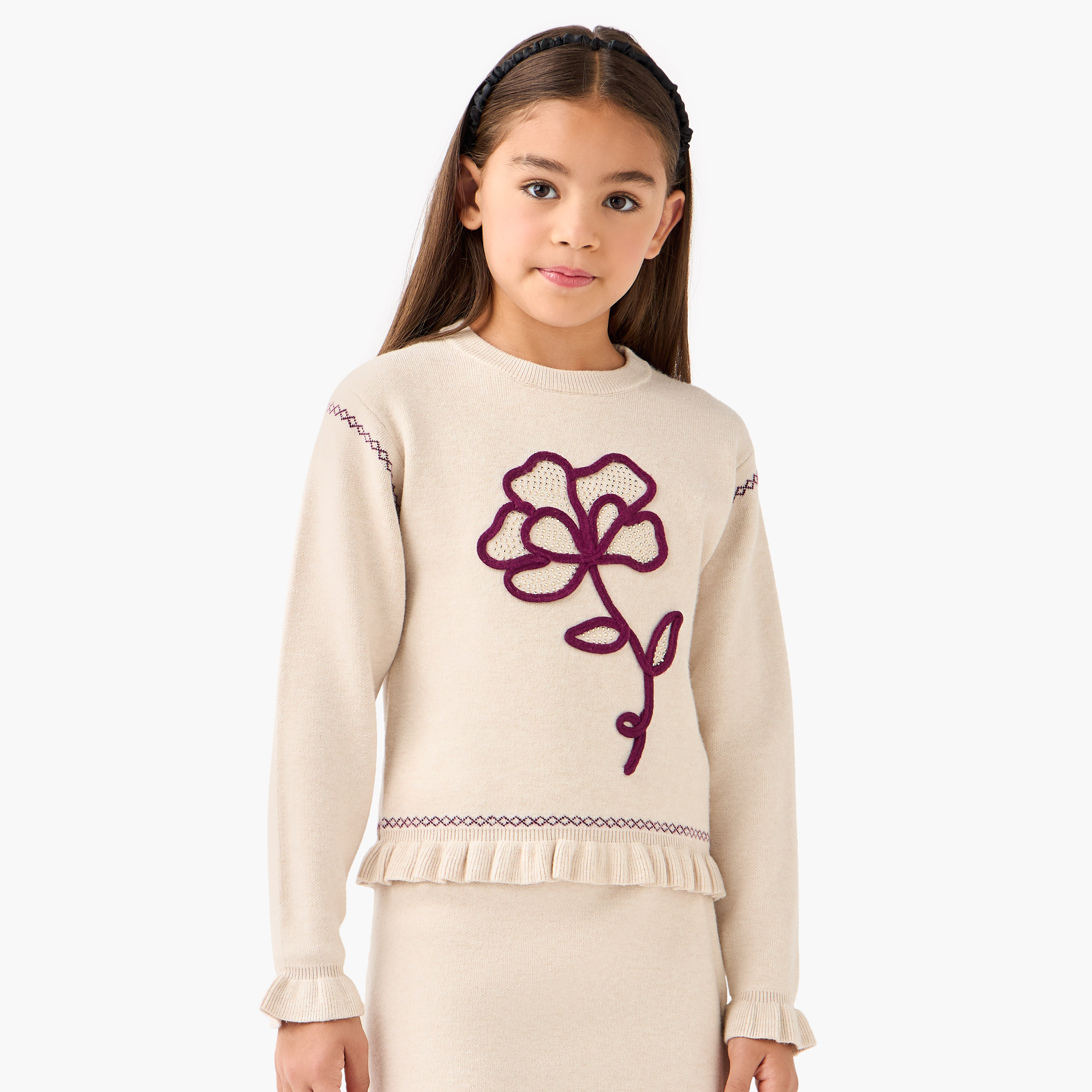 Juniors 3-Piece Floral Embellished Top with Skirt and Stockings Set-girls-clothing-setsandcoords-image-2