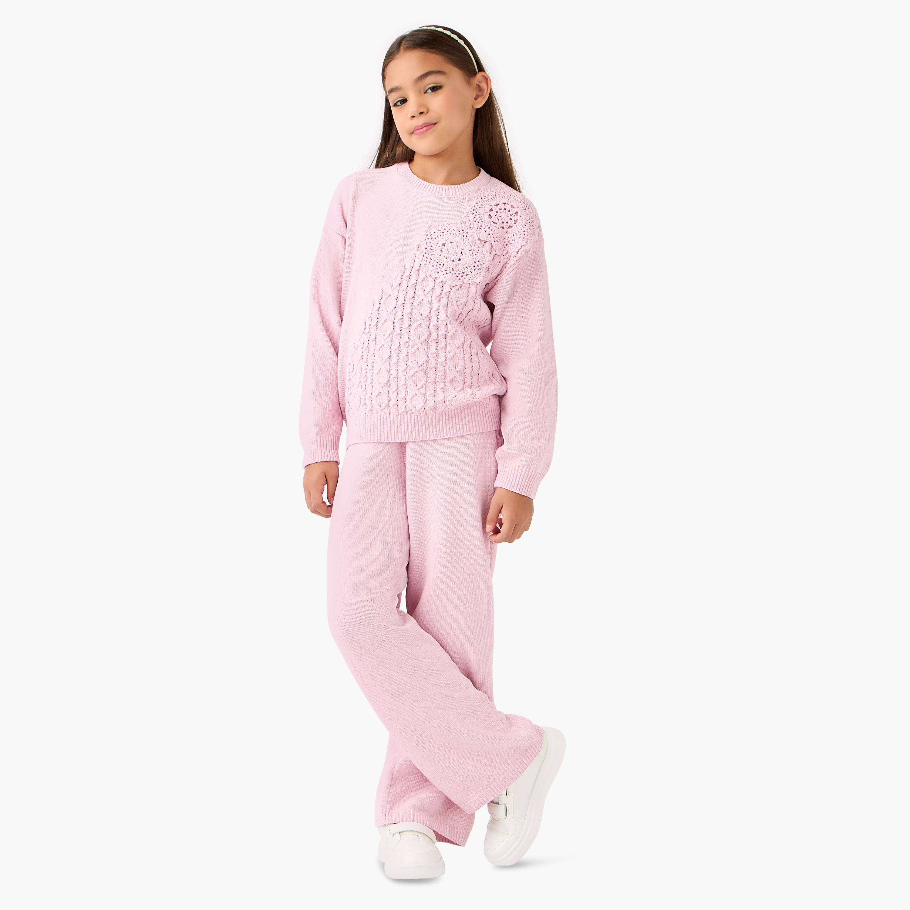 Juniors Crochet Detail Top and Pants Set-girls-clothing-setsandcoords-image-1