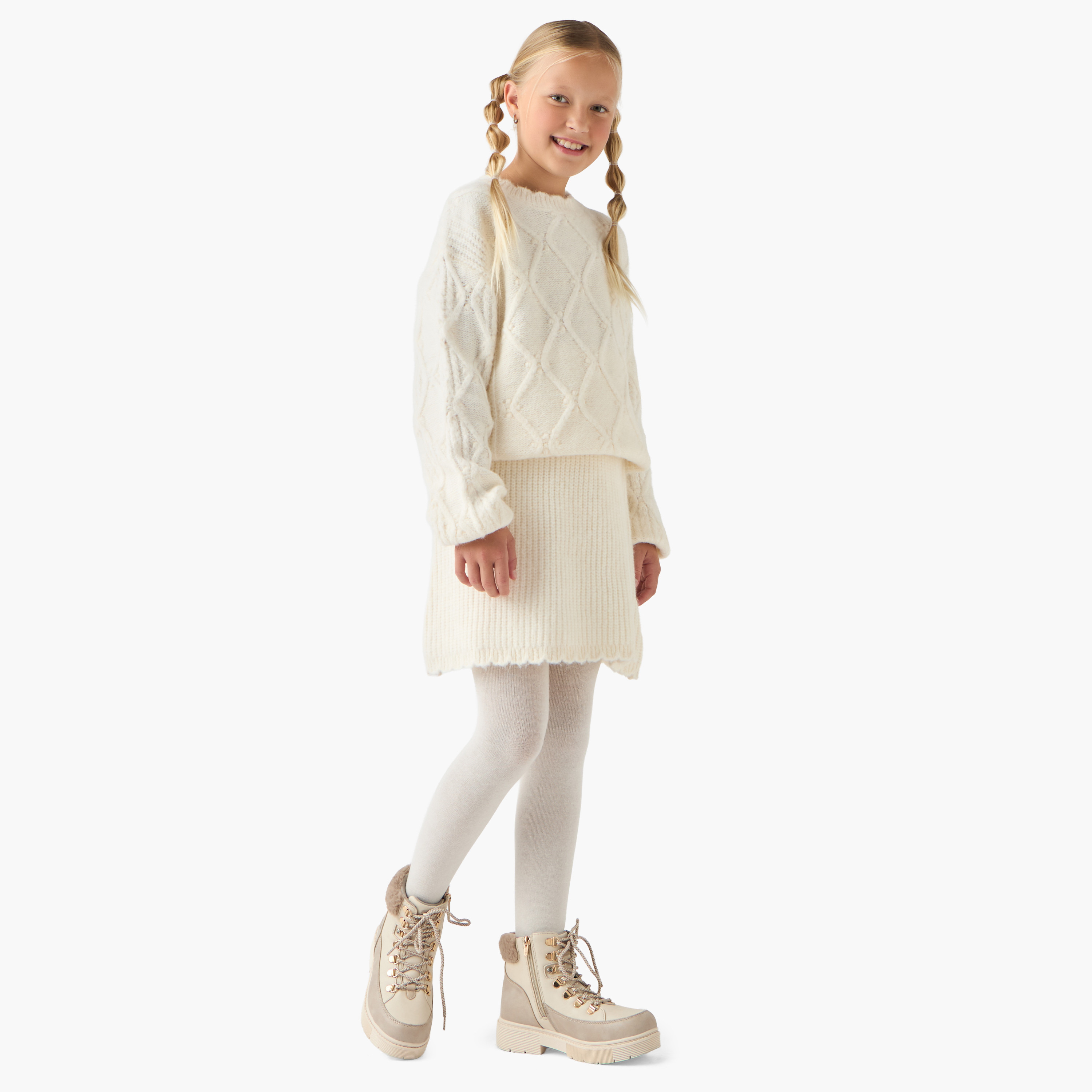 Juniors Crew Neck Long Sleeves Sweater and Skirt Set with Stockings-girls-clothing-setsandcoords-image-1