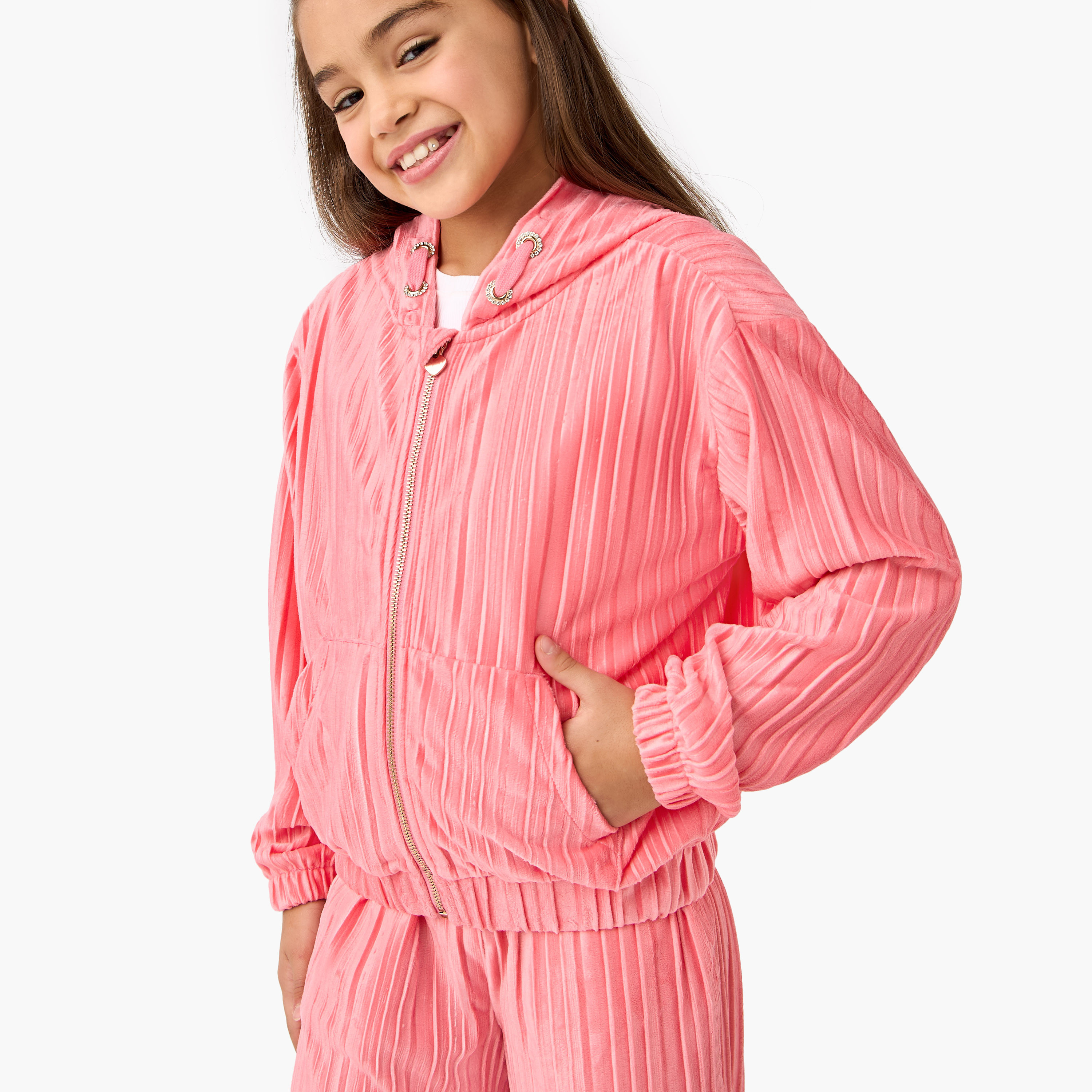 Juniors Pleated Hooded Sweatshirt and Track Pants Set-girls-clothing-setsandcoords-image-5