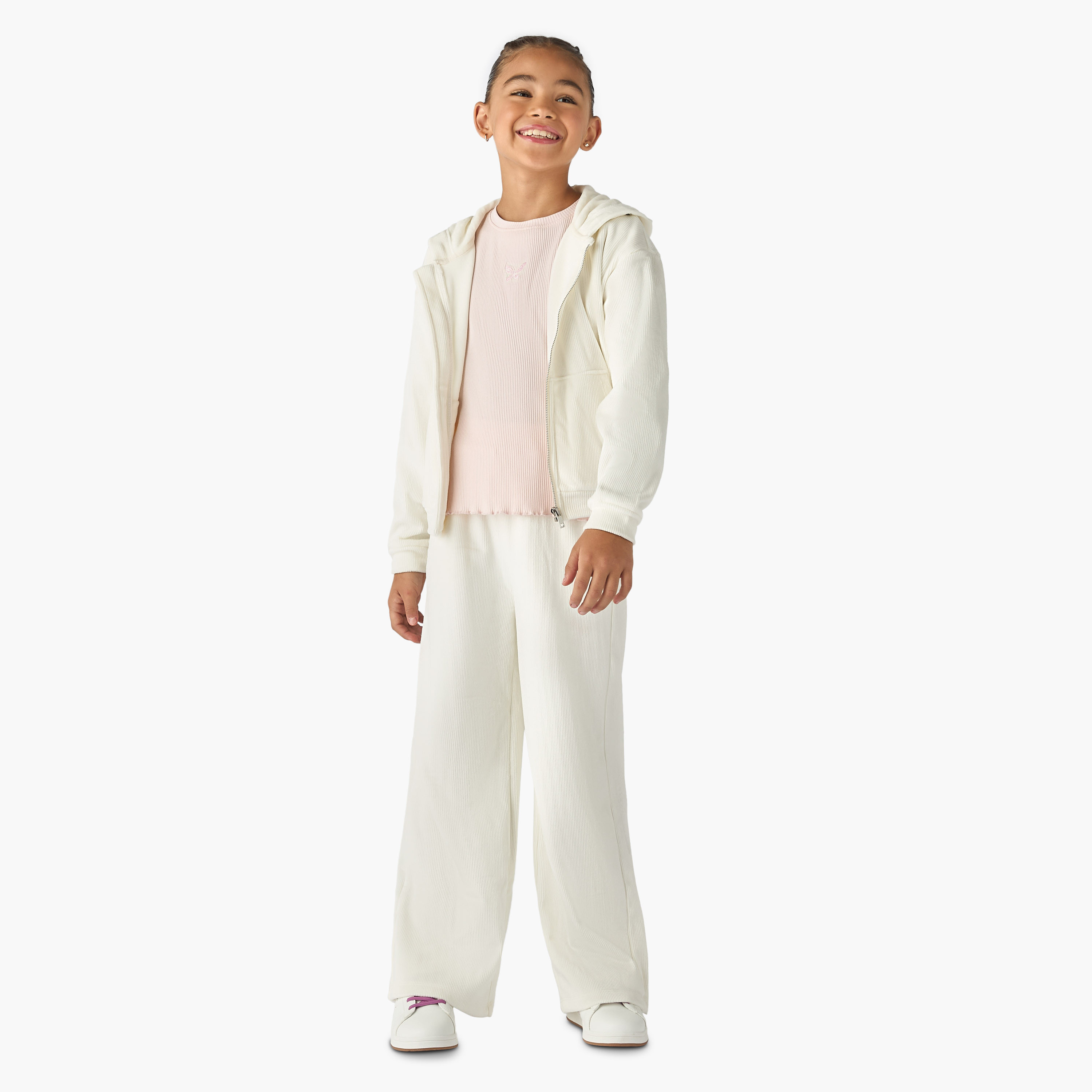 Juniors Ribbed Hooded Sweatshirt and Pants Set-girls-clothing-winterwear-setsandcoords-image-1