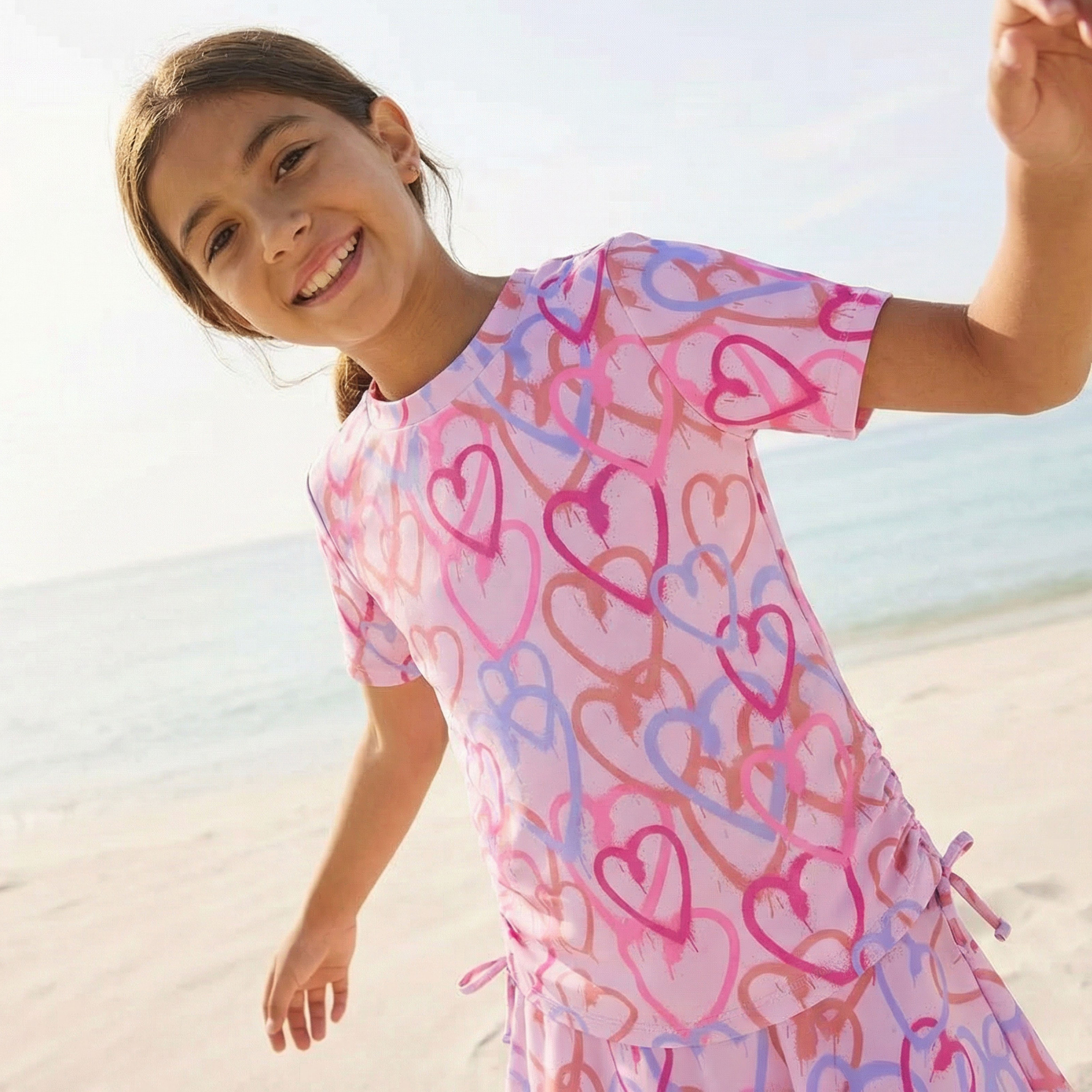 Juniors Heart Print Swimwear Set-girls-clothing-swimwear-image-3