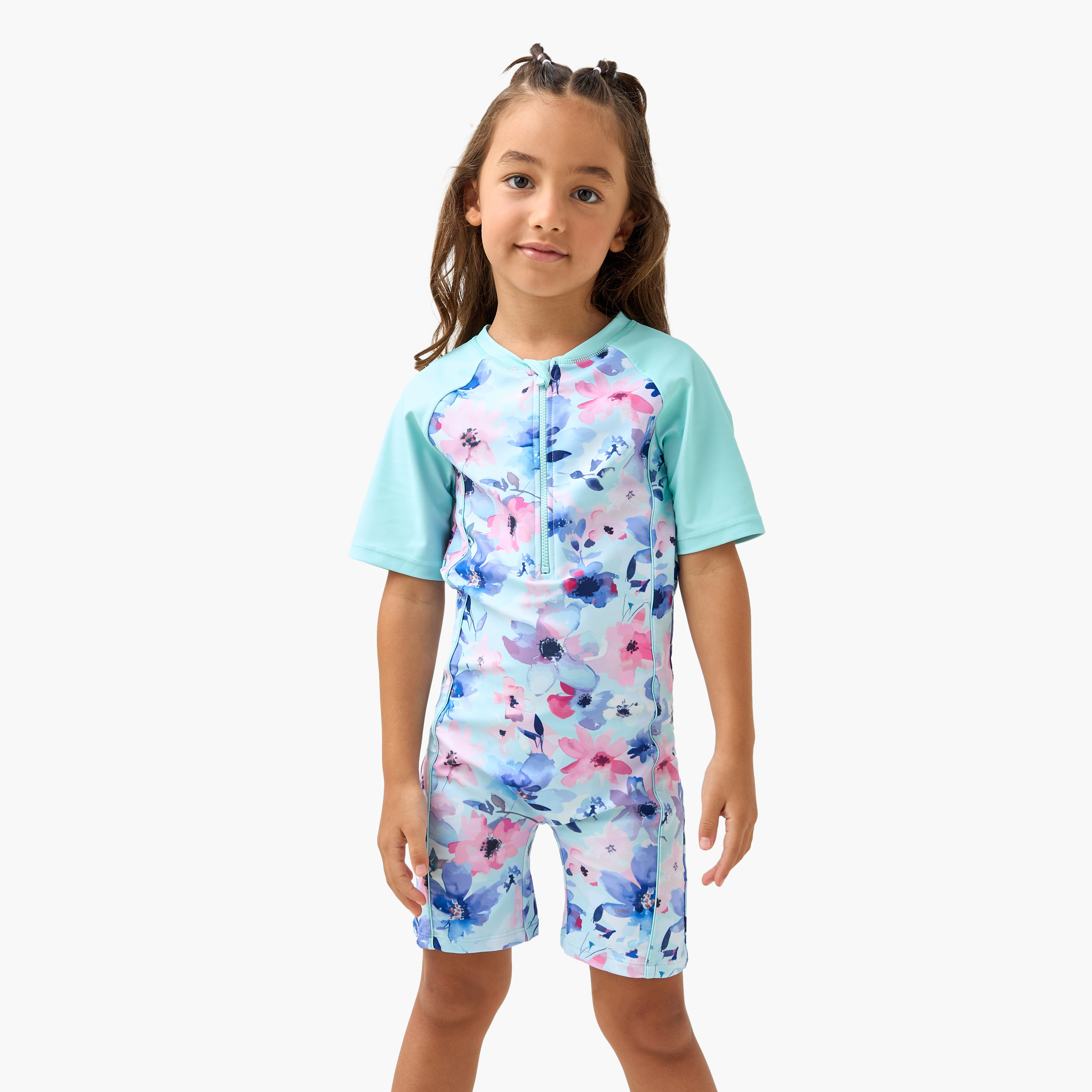 Juniors Floral Print Swimsuit with Zip Closure-girls-clothing-sportswear-swimwear-image-1