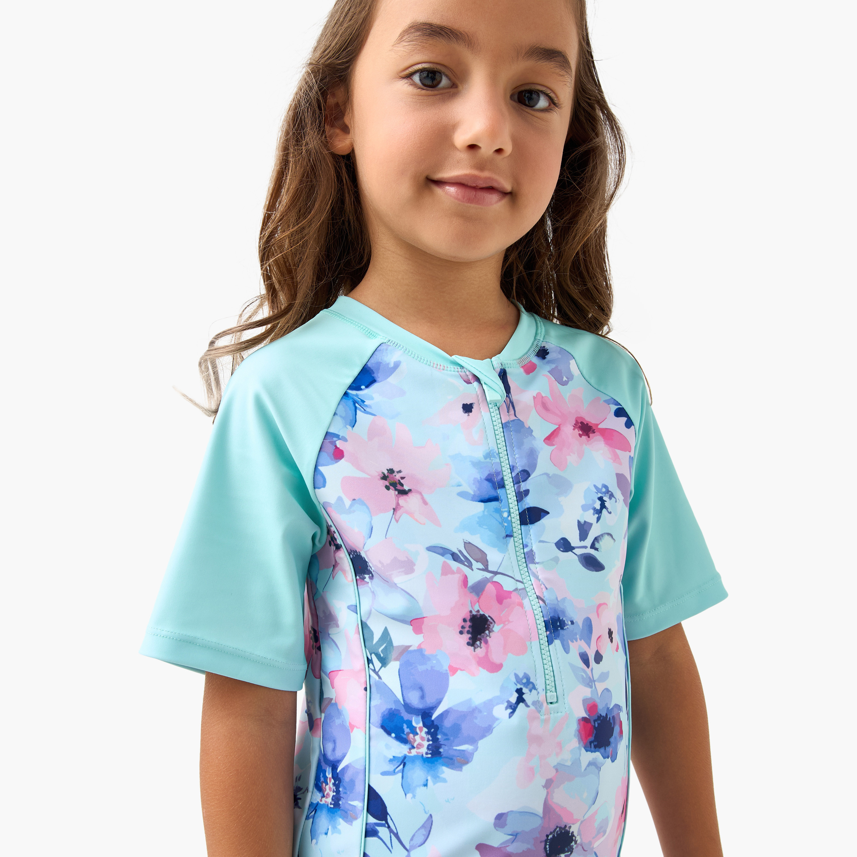 Juniors Floral Print Swimsuit with Zip Closure-girls-clothing-sportswear-swimwear-image-4