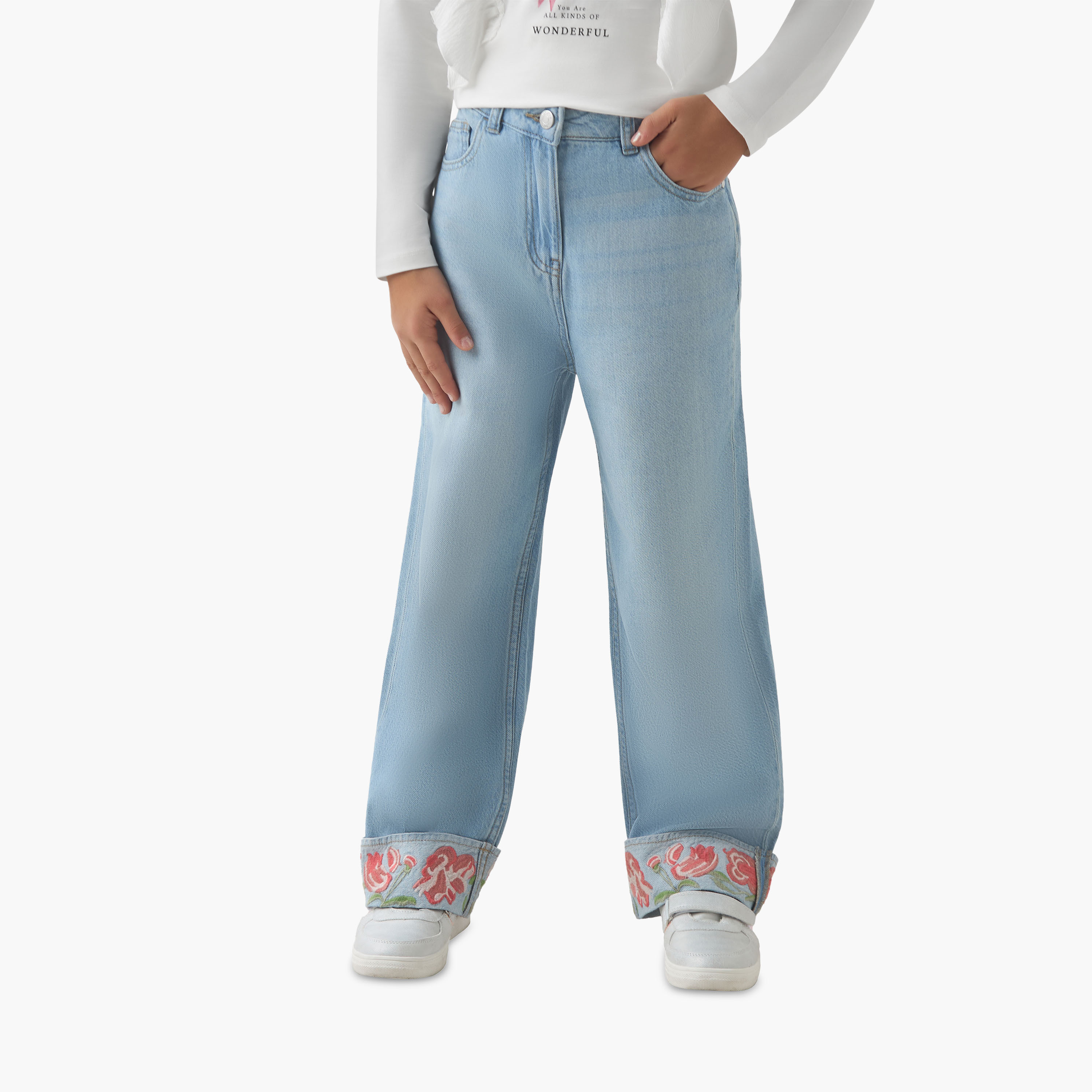 Juniors Girls Jeans with Embroidery - Cotton-girls-clothing-bottoms-jeansandjeggings-image-1