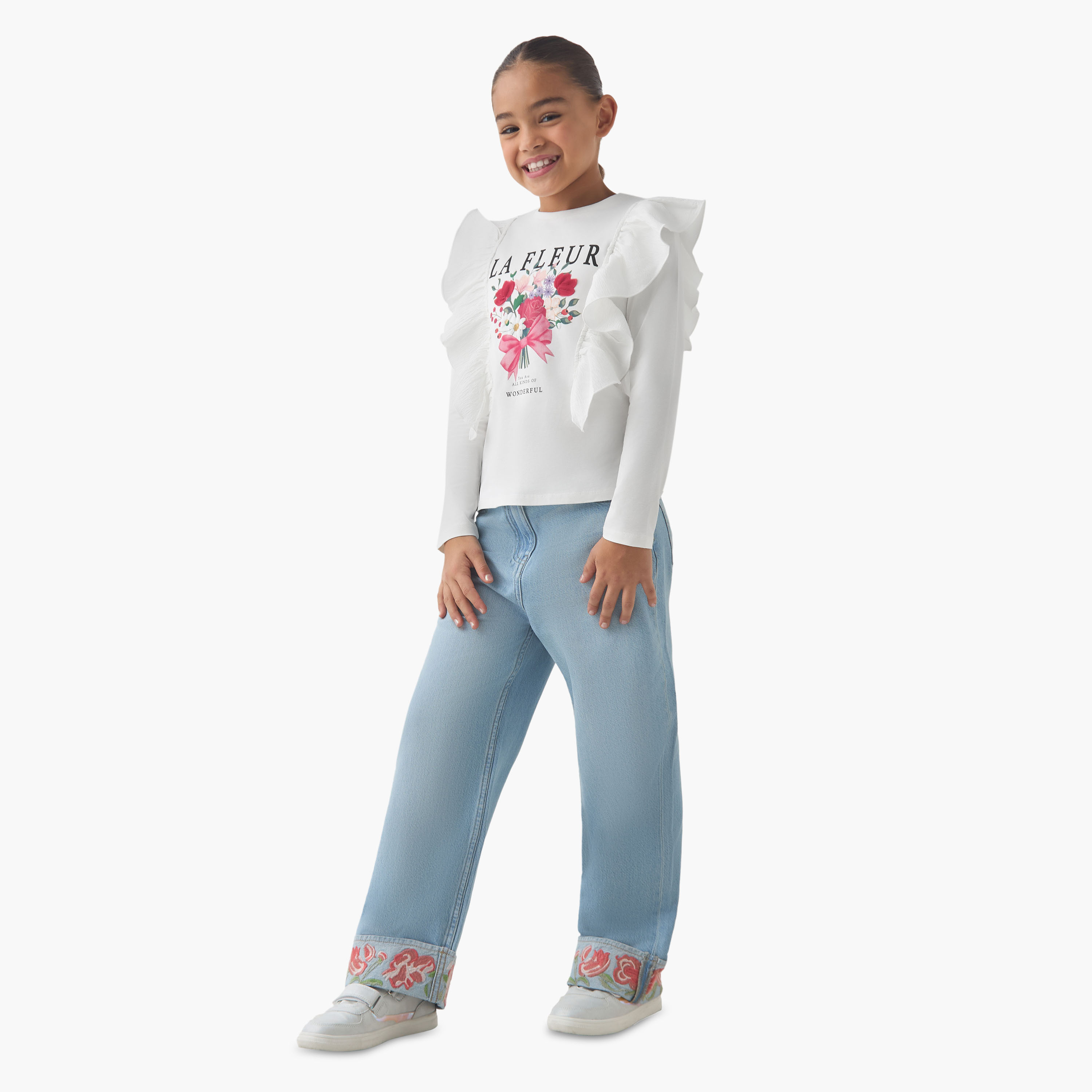 Juniors Girls Jeans with Embroidery - Cotton-girls-clothing-bottoms-jeansandjeggings-image-2